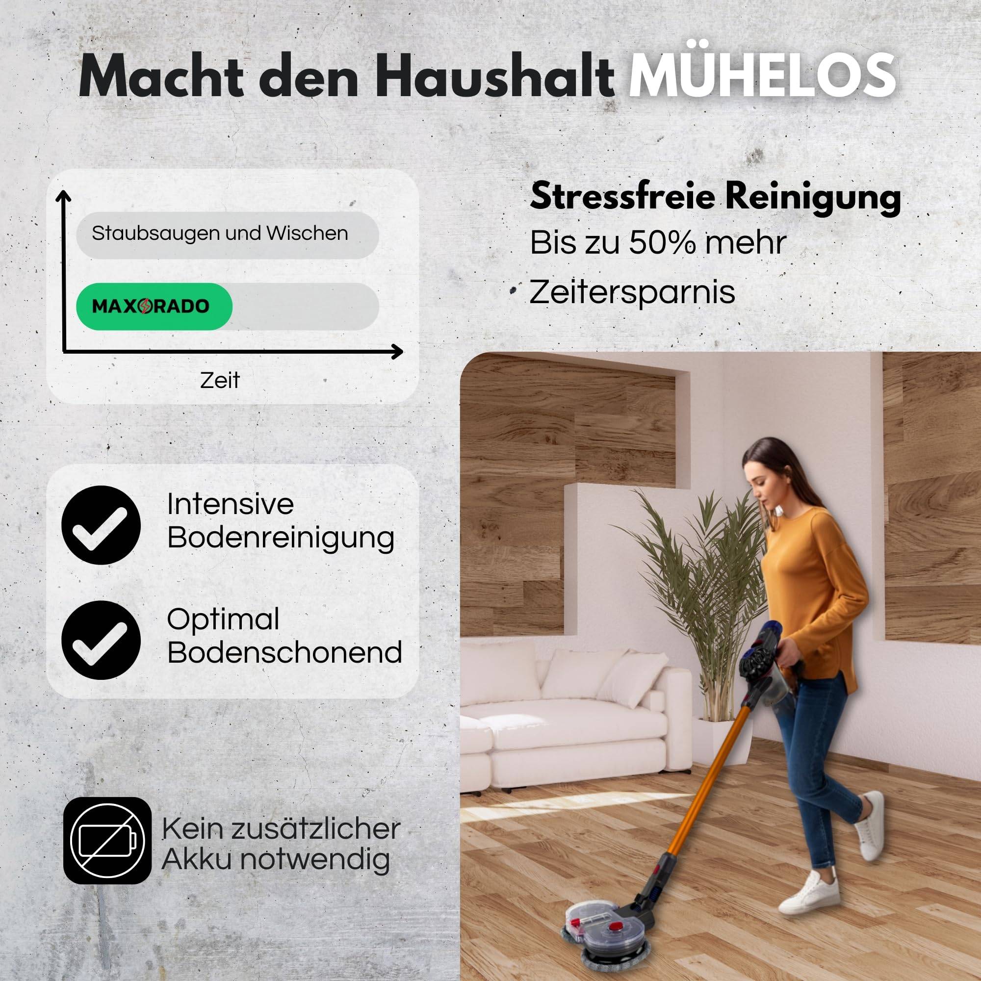 Wischaufsatz für Dyson + 4 Pads Wischdüse Wischmopp V7 V8 V10 V11 V15 Bodendüse Fuß Wischen und Saugen