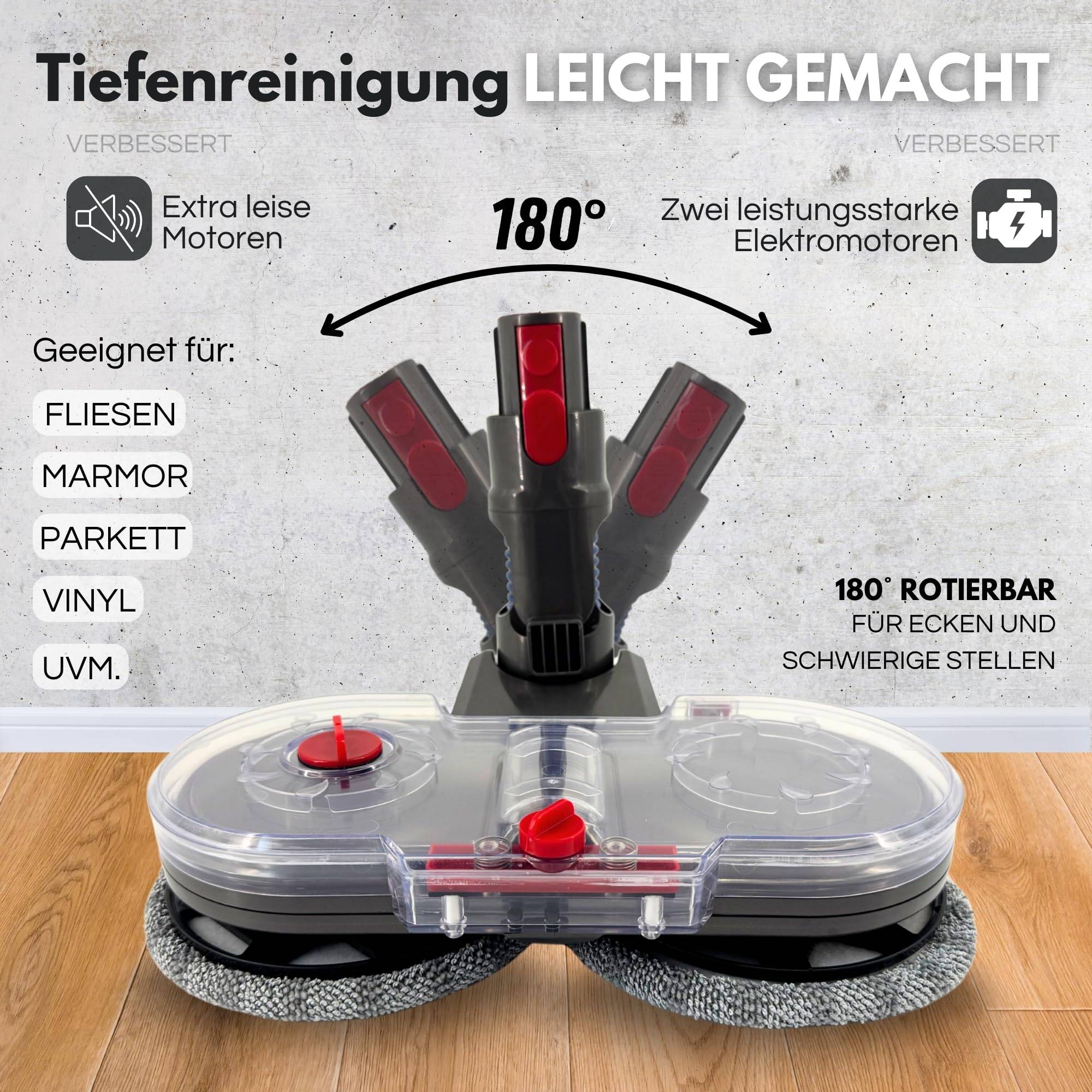 Wischdüse für Dyson Wischaufsatz Wischmopp + 10 Pads V7 V8 V10 V11 V15 Bodendüse Fuß Wischen und Saugen