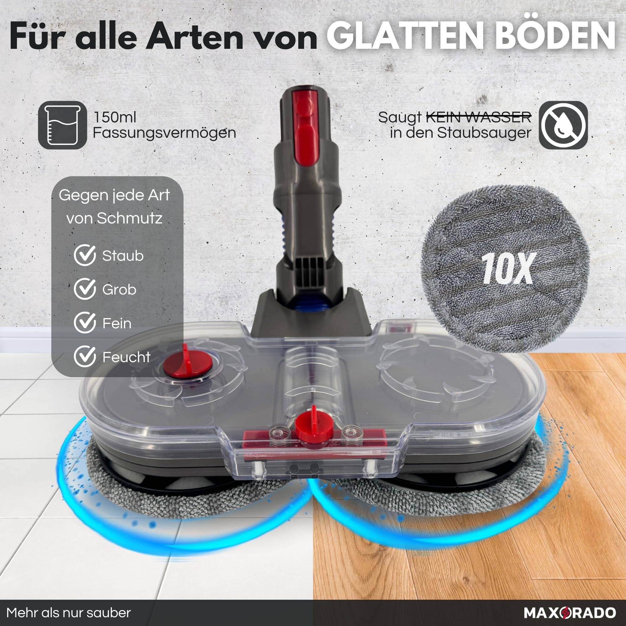 Wischdüse für Dyson Wischaufsatz Wischmopp + 10 Pads V7 V8 V10 V11 V15 Bodendüse Fuß Wischen und Saugen