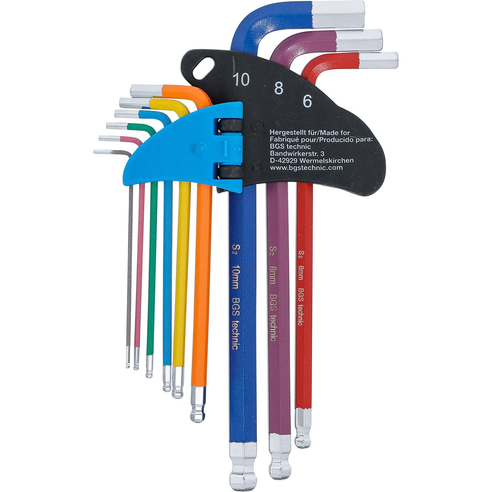 BGS Winkelschlüssel-Satz Multicolour Innensechskant Innensechskant mit Kugelkopf 1,5 - 10 mm 9tlg. - 74452