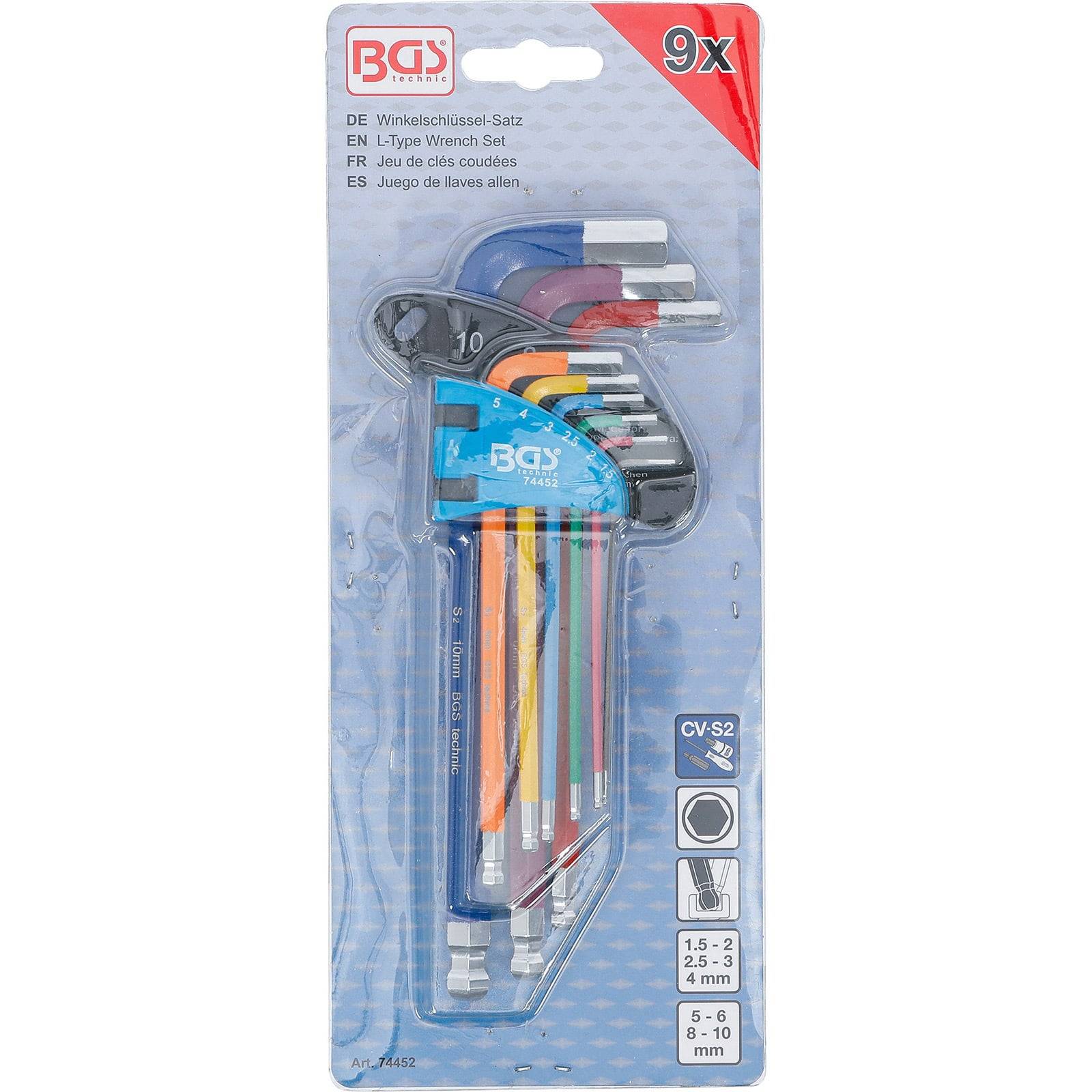 BGS Winkelschlüssel-Satz Multicolour Innensechskant Innensechskant mit Kugelkopf 1,5 - 10 mm 9tlg. - 74452