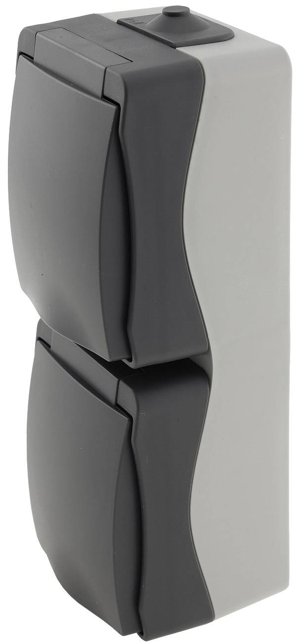 Chilitec NUQUI Feuchtraum Doppel-Steckdose verti. IP54, Aufputz, 250V~/ 16A