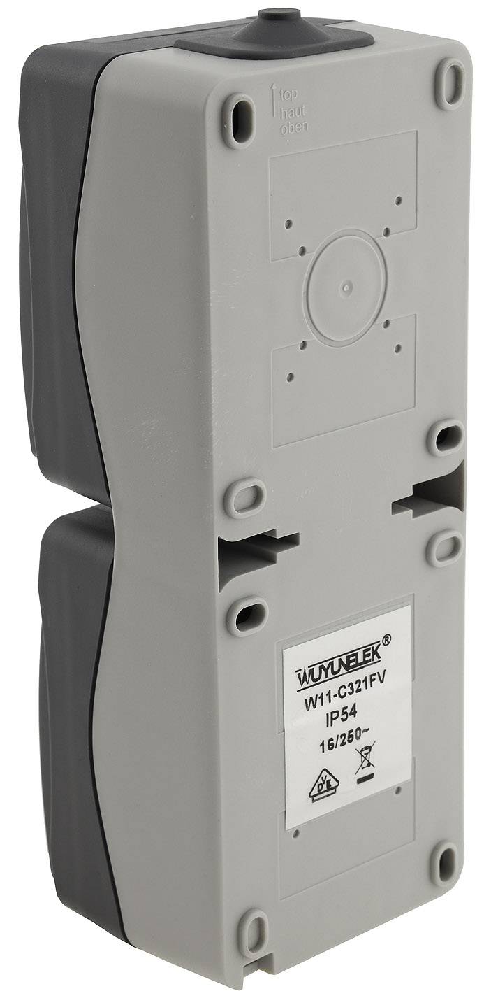 Chilitec NUQUI Feuchtraum Doppel-Steckdose verti. IP54, Aufputz, 250V~/ 16A