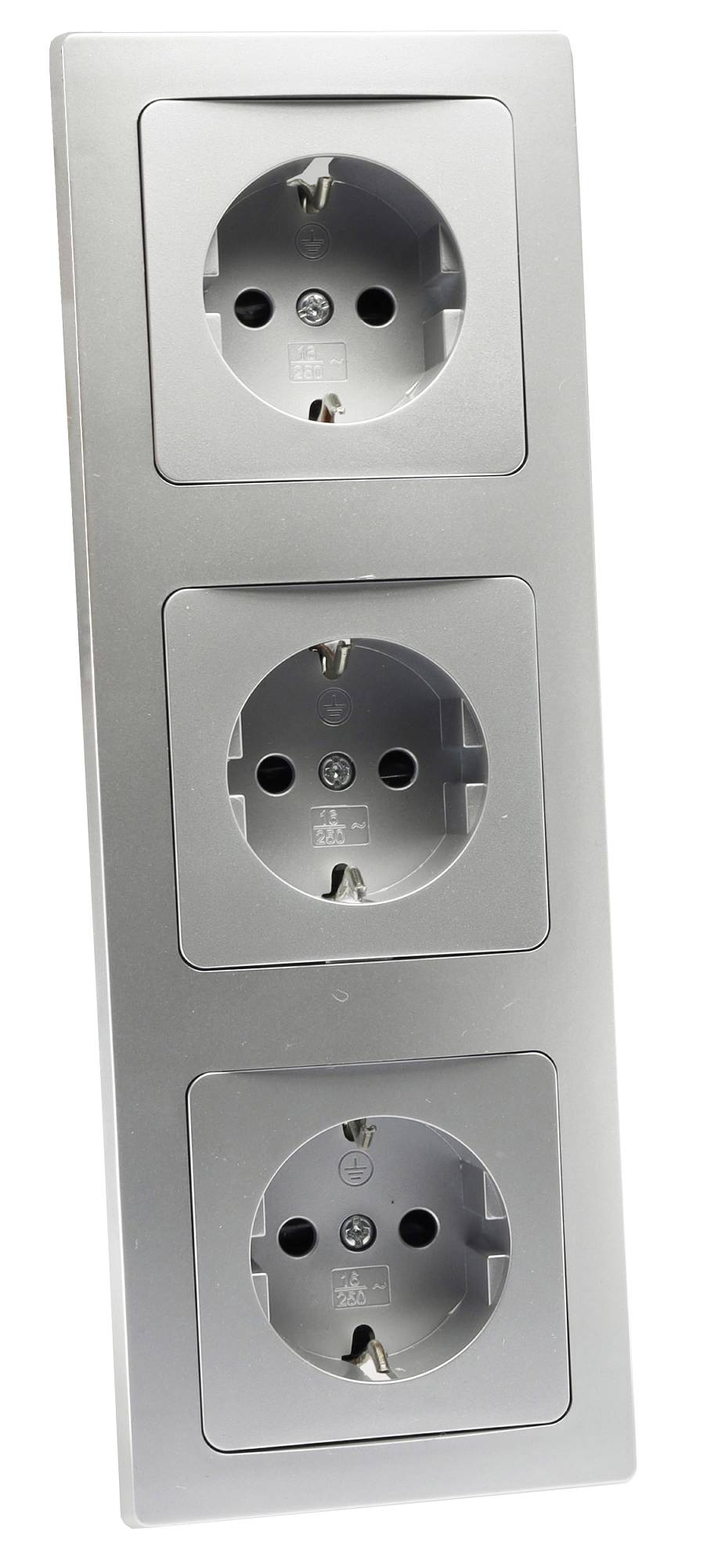 ChiliTec DELPHI Set 3 Steckdosen + 3-fach Rahmen 250V~/ 16A, Steckanschluss, silber