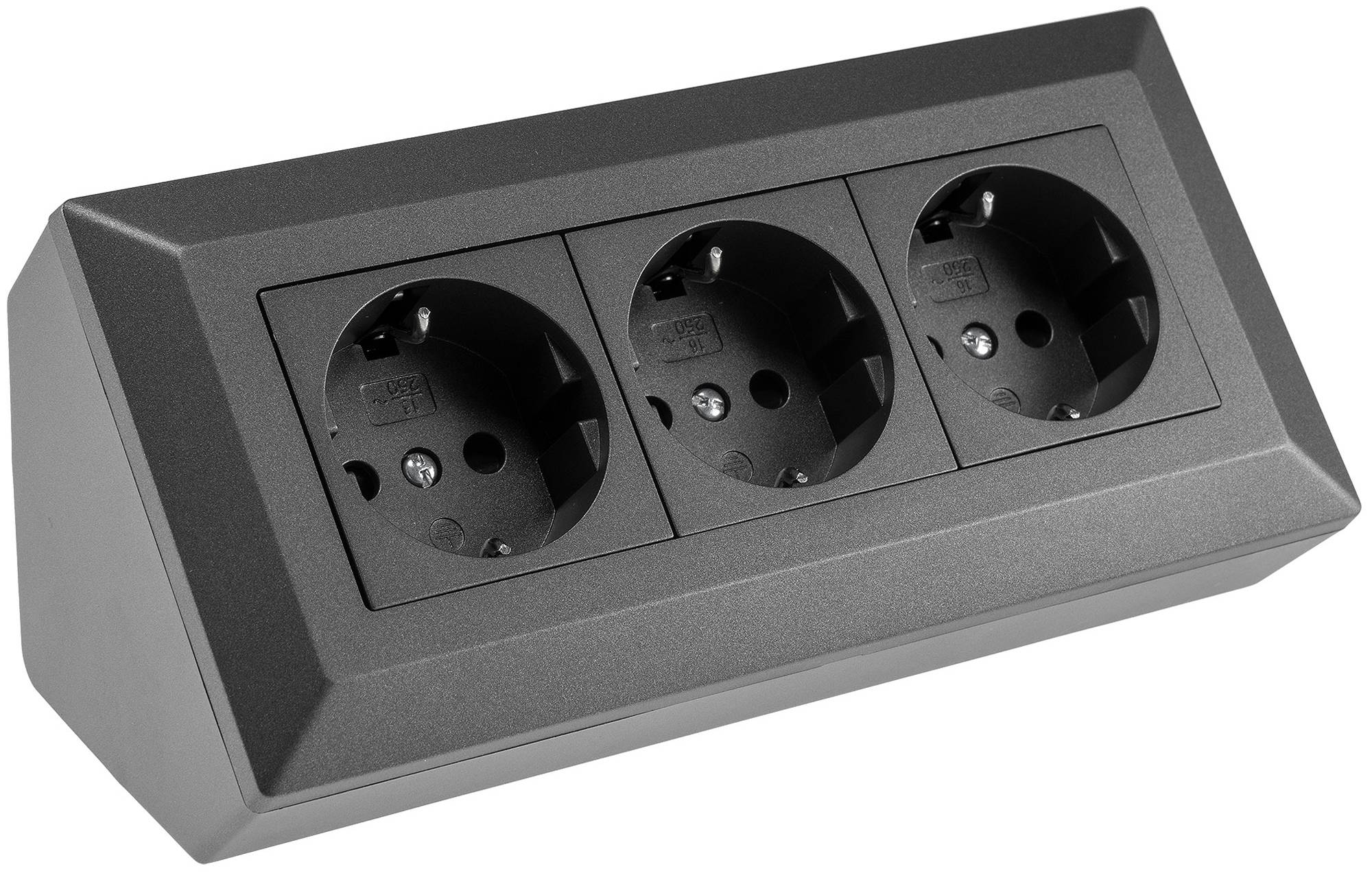 ChiliTec 3-fach Steckdosenblock, anthrazit 250V~/ 16A, Aufbaumontage