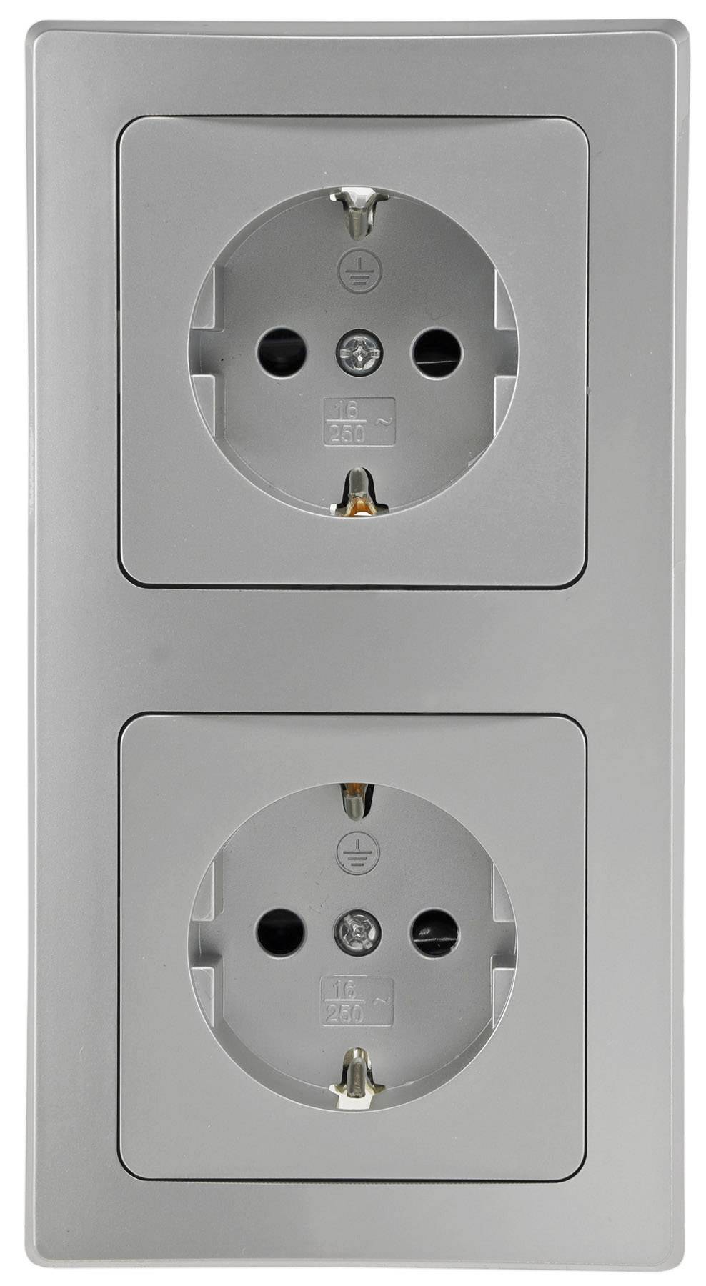 ChiliTec DELPHI Set 2 Steckdosen + 2-fach Rahmen 250V~/ 16A, Steckanschluss, silber