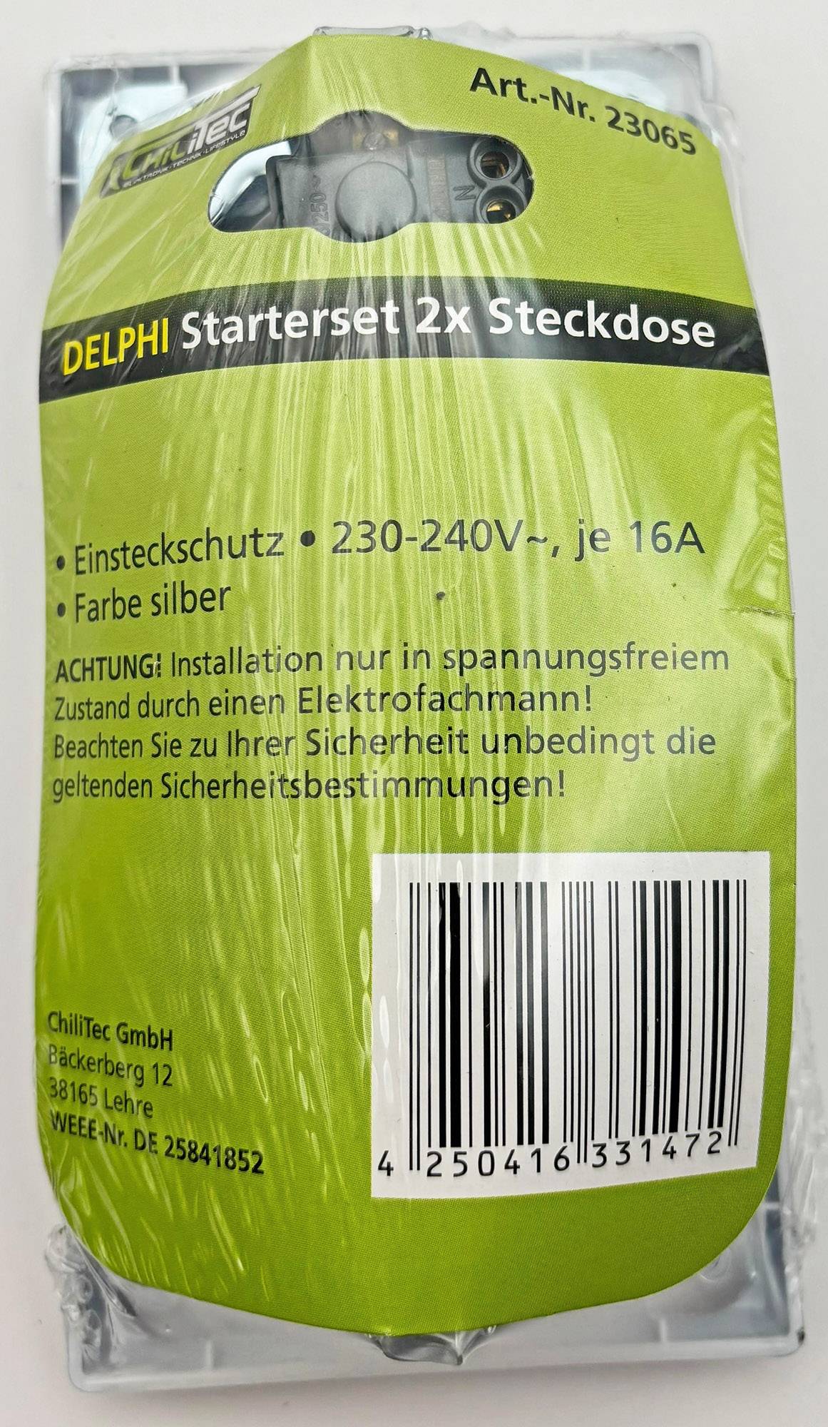 ChiliTec DELPHI Set 2 Steckdosen + 2-fach Rahmen 250V~/ 16A, Steckanschluss, silber