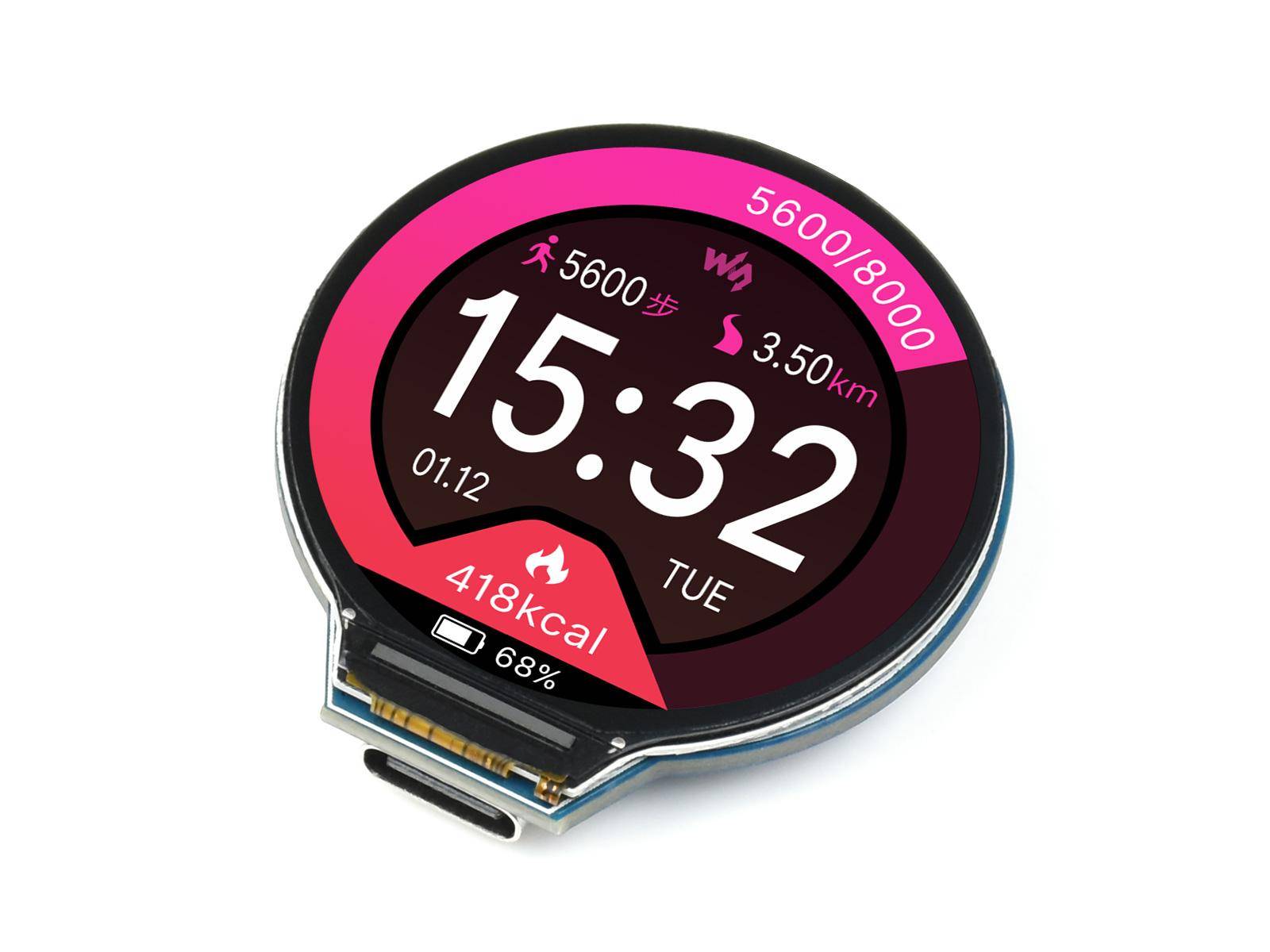 Waveshare RP2350-LCD-1.28 Microcontroller, Arm/RISC-V, 1,28 Zoll, 30 GPIO, USB-C, 5V, ohne Gehäuse