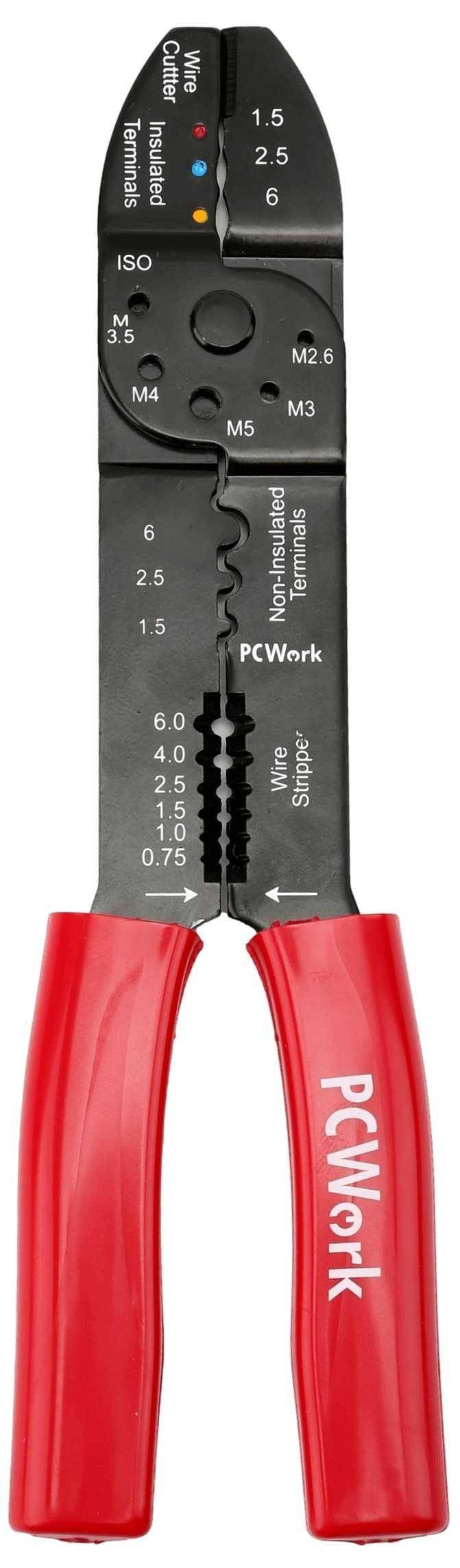 PCWork PCW04D 4in1 Crimpzange, Abisolierzange, Kabelschneider, Quetschzange, 0,75-6mm, M2,6-M5