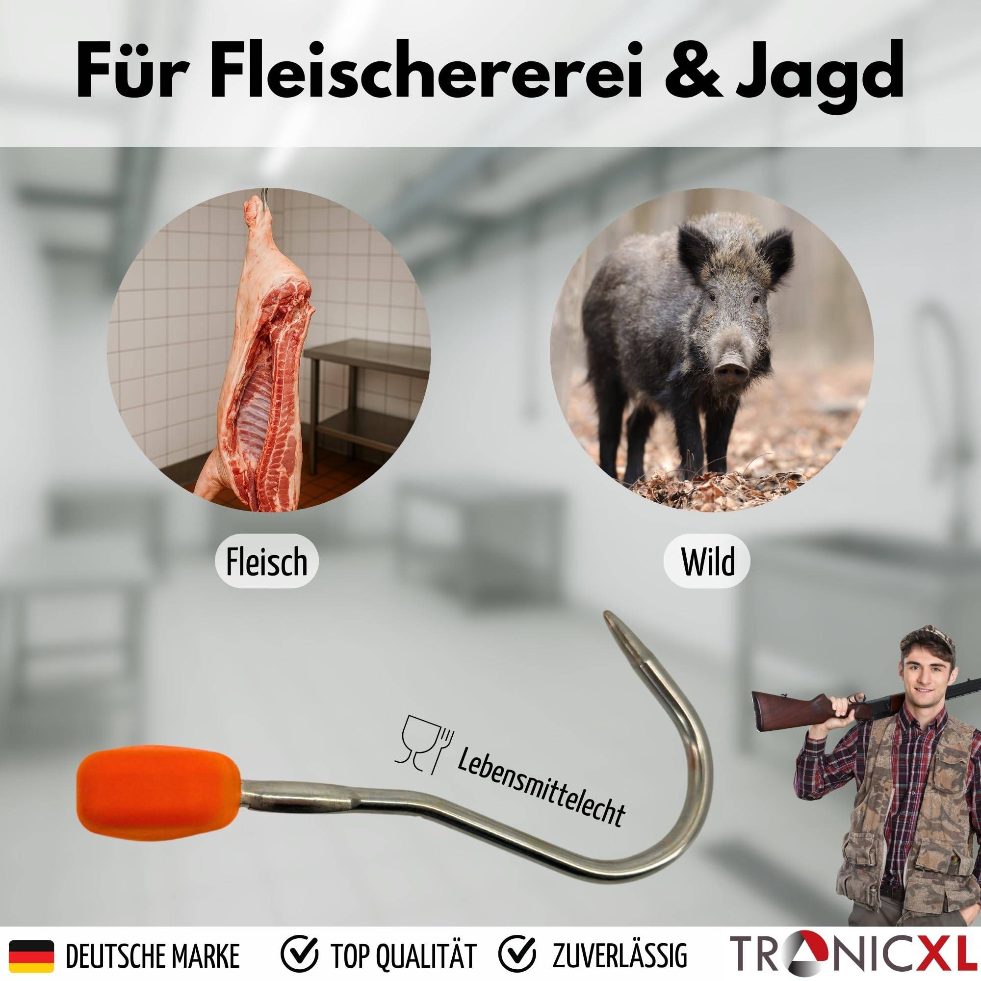 Profi Stahl Ziehhaken Kunststoffgriff Fleischhaken Wildbergehilfe