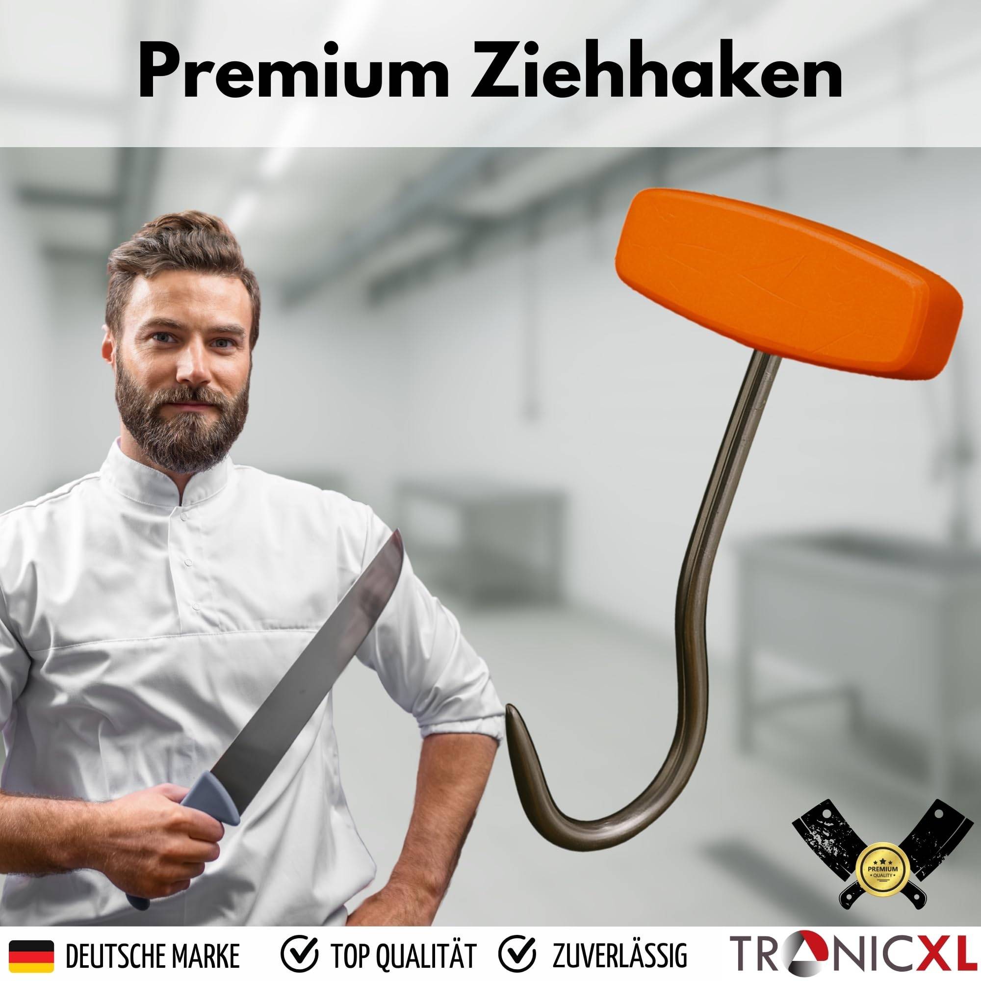 Profi Stahl Ziehhaken Kunststoffgriff Fleischhaken Wildbergehilfe