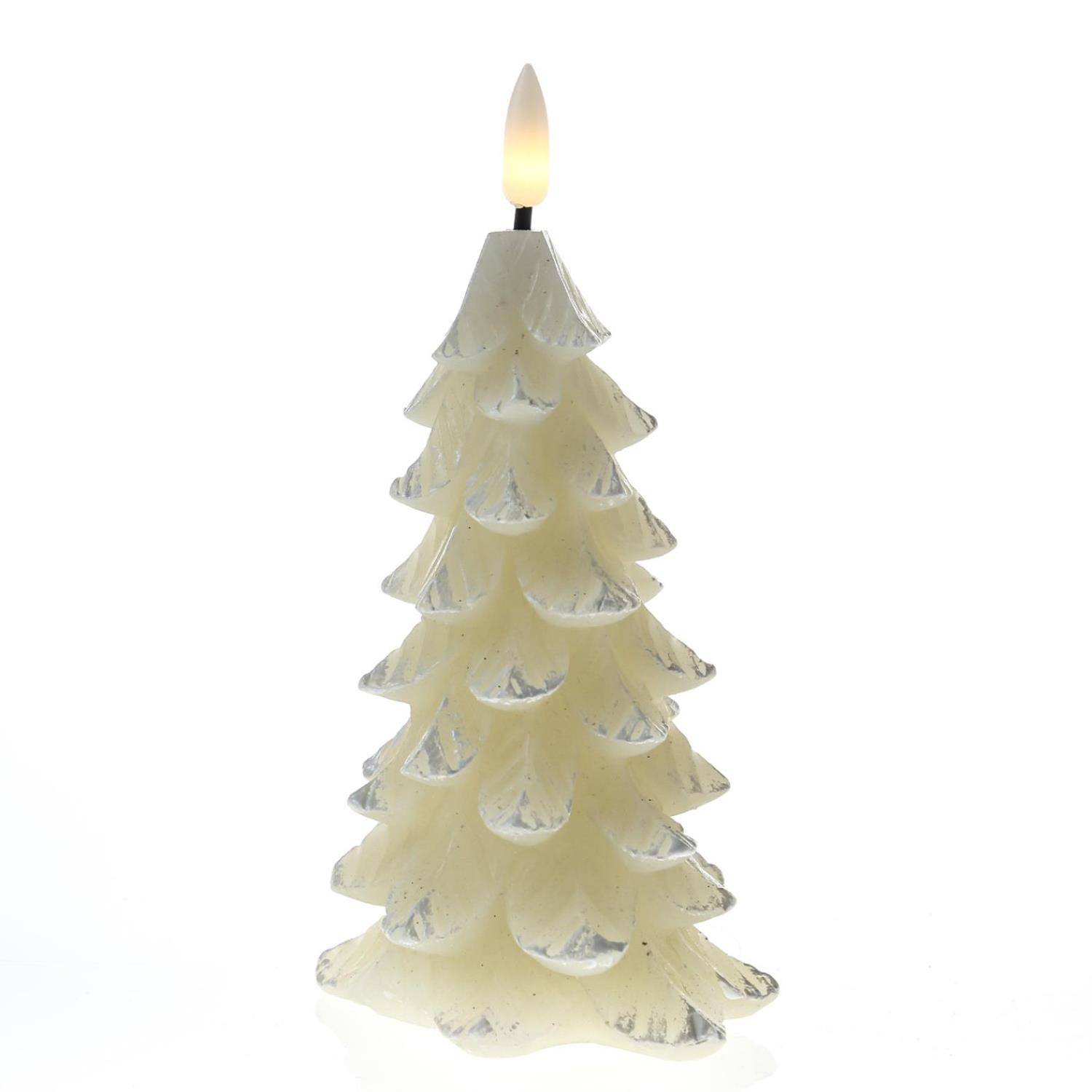 LED Kerze Tannenbaum Weihnachtsbaum Echtwachs 3D Flamme H: 16cm Timer creme