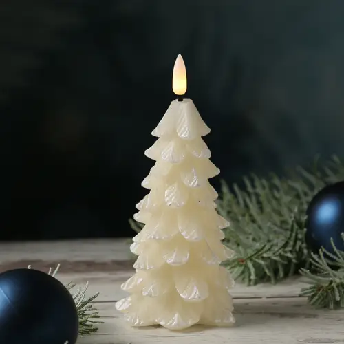 LED Kerze Tannenbaum Weihnachtsbaum Echtwachs 3D Flamme H: 16cm Timer creme LED Kerze Tannenbaum Weihnachtsbaum Echtwachs 3D Flamme H: 16cm Timer creme