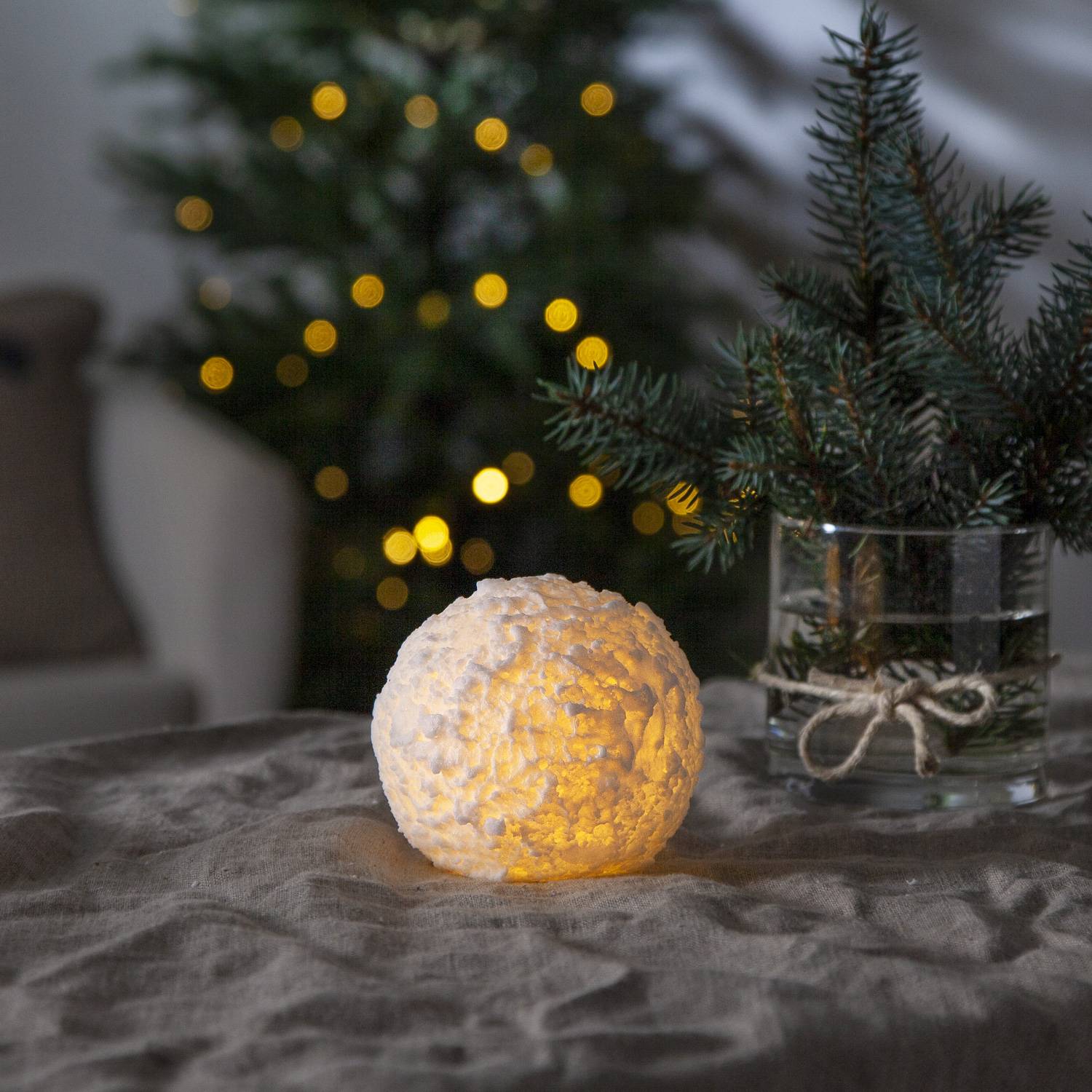 LED Kerze Schneeball Kugel Schneekugel Kugelkerze Echtwachs flackernd weiß