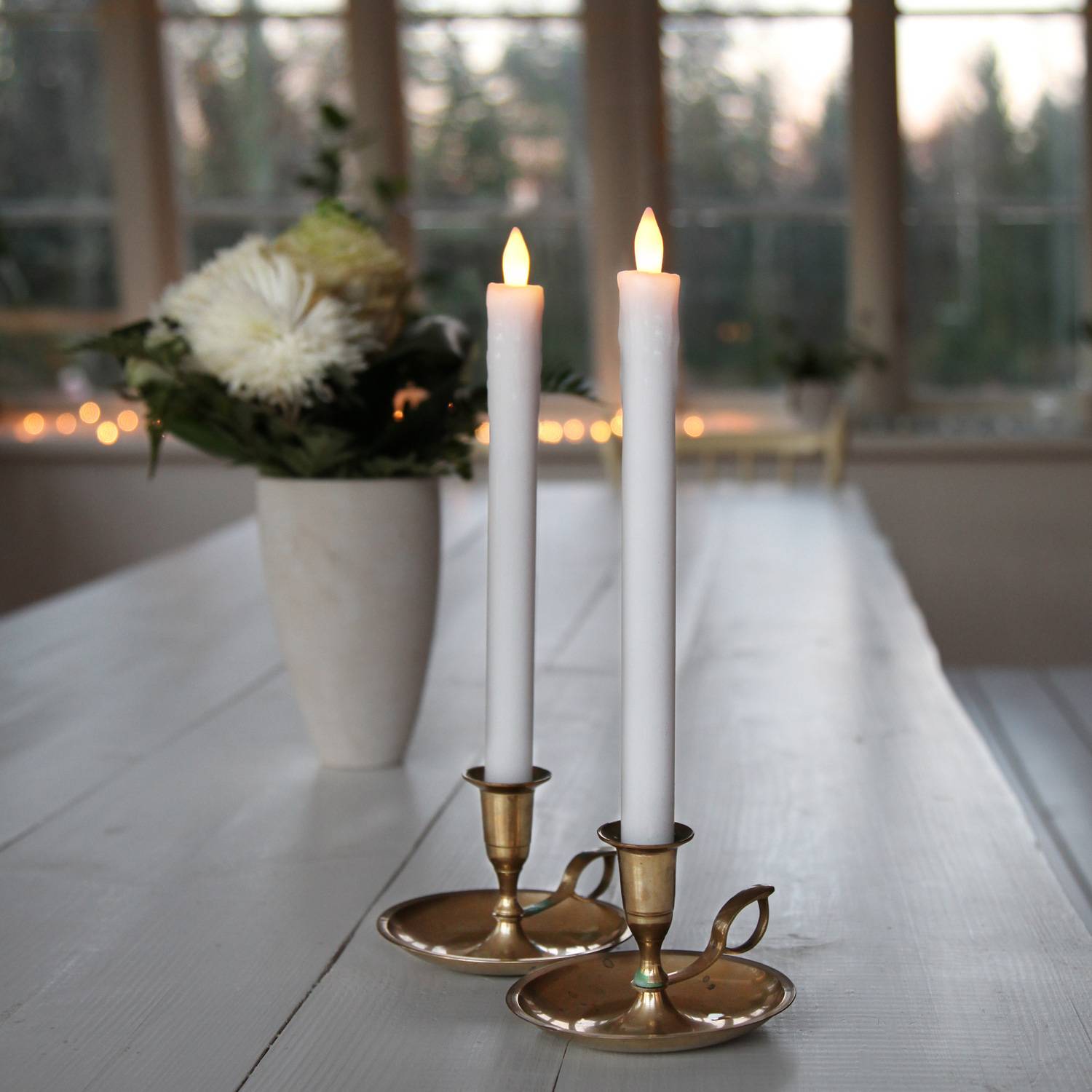 LED Stabkerzen Echtwachs flackernd Aus-/An durch Flamme H: 25cm weiß 2er Set