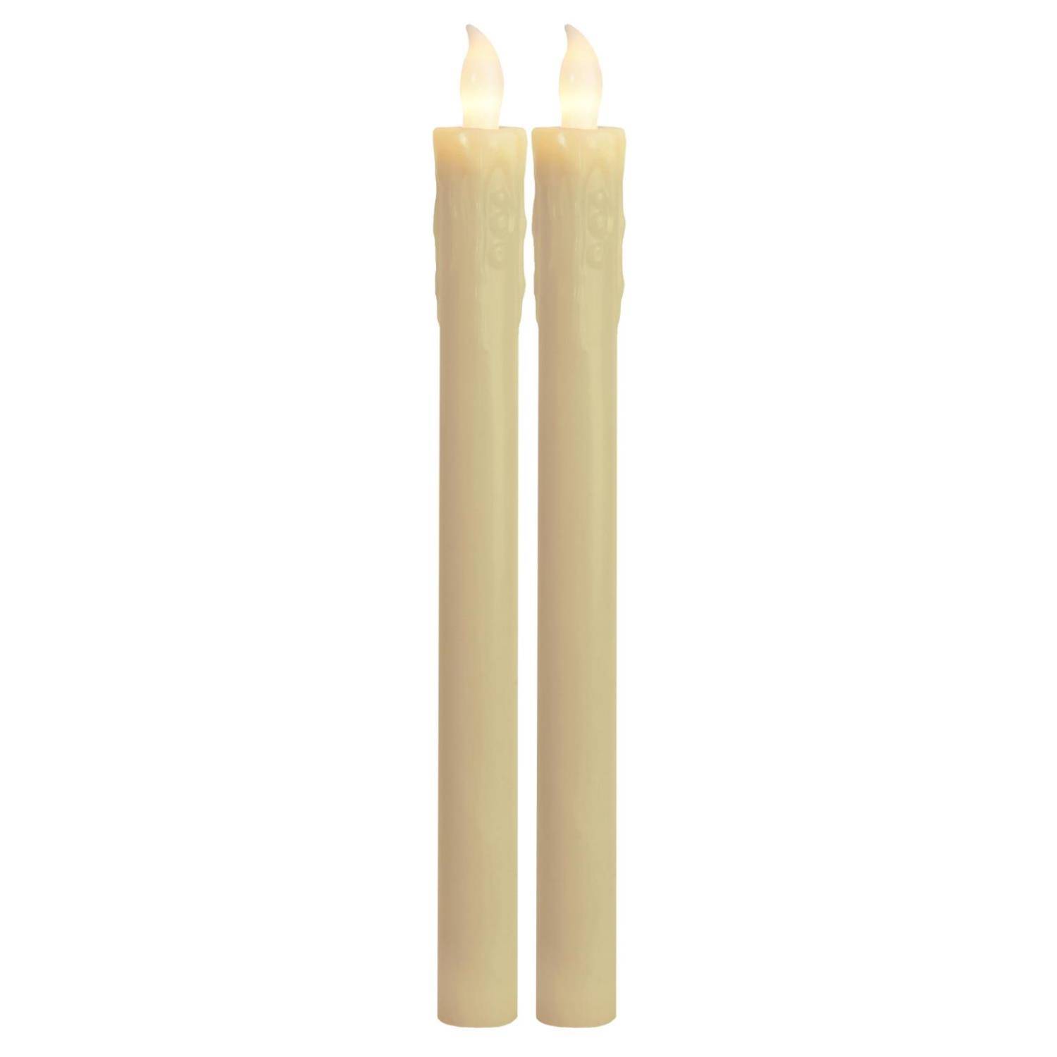 LED Stabkerzen Echtwachs flackernd Aus-/An durch Flamme H: 25cm creme 2er Set