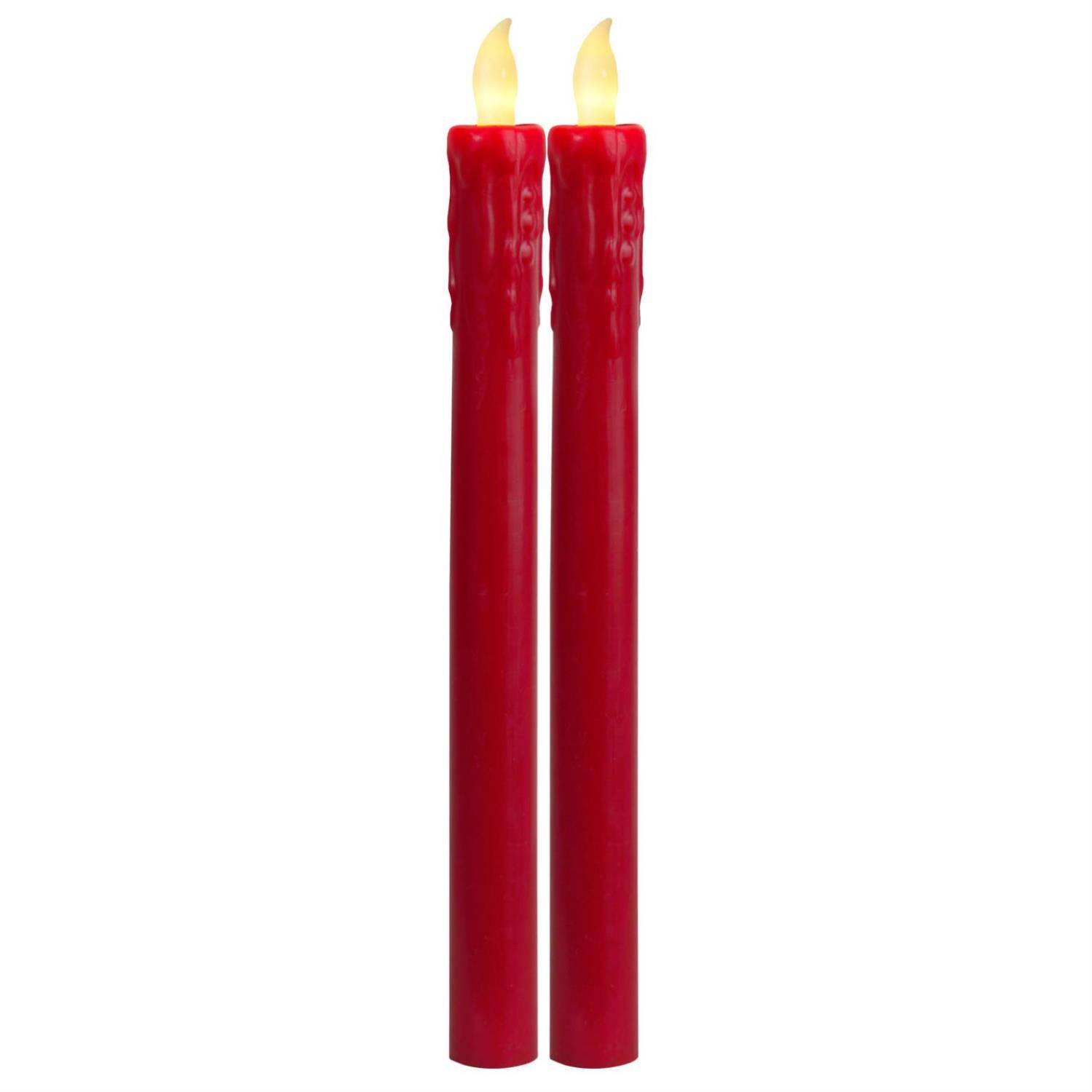 LED Stabkerzen Echtwachs flackernd Aus-/An durch Flamme H: 25cm rot 2er Set