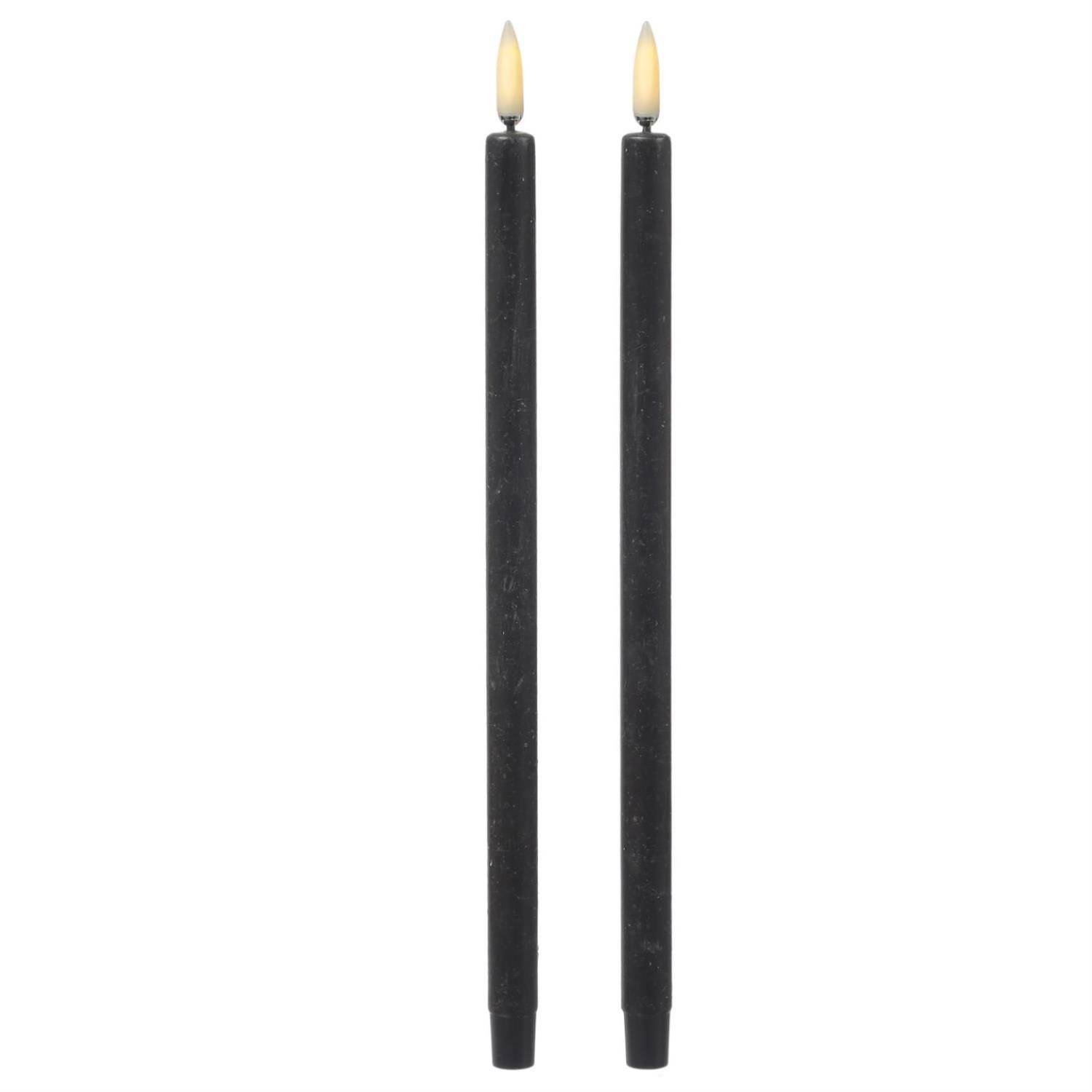 LED Stabkerzen Thea dünne Tafelkerzen Dinnerkerzen Echtwachs H: 25cm schwarz 2St