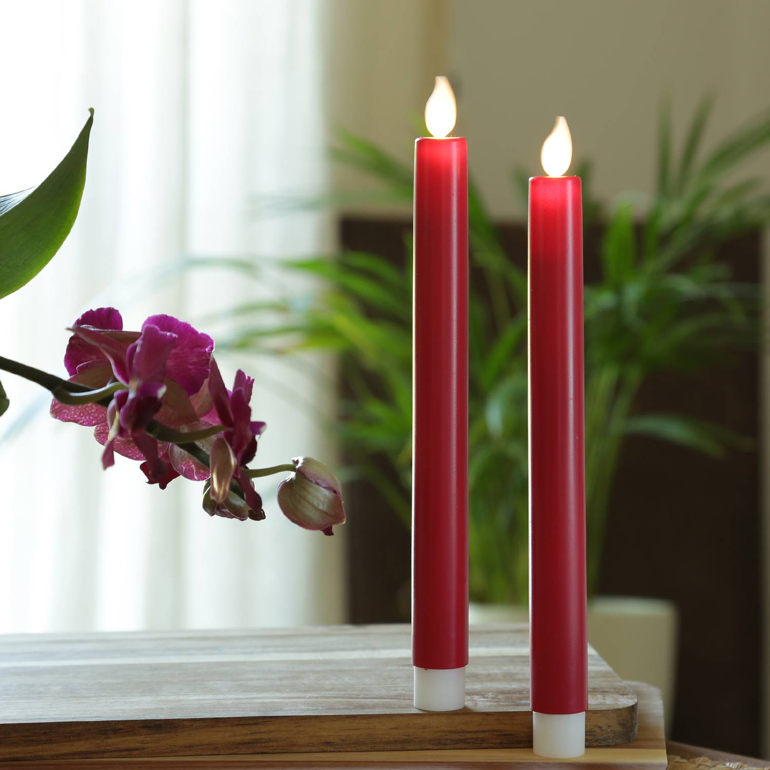 LED Stabkerzen Tafelkerzen bewegliche Flamme Dinner Spitzkerzen 2er Set rot