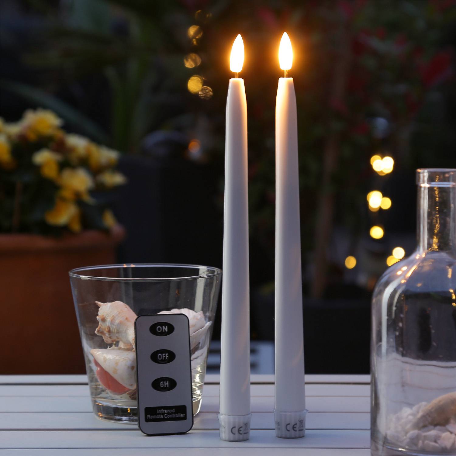 LED Stabkerzen Outdoorkerzen flackernd Timer H: 28cm weiß für Innen/Außen