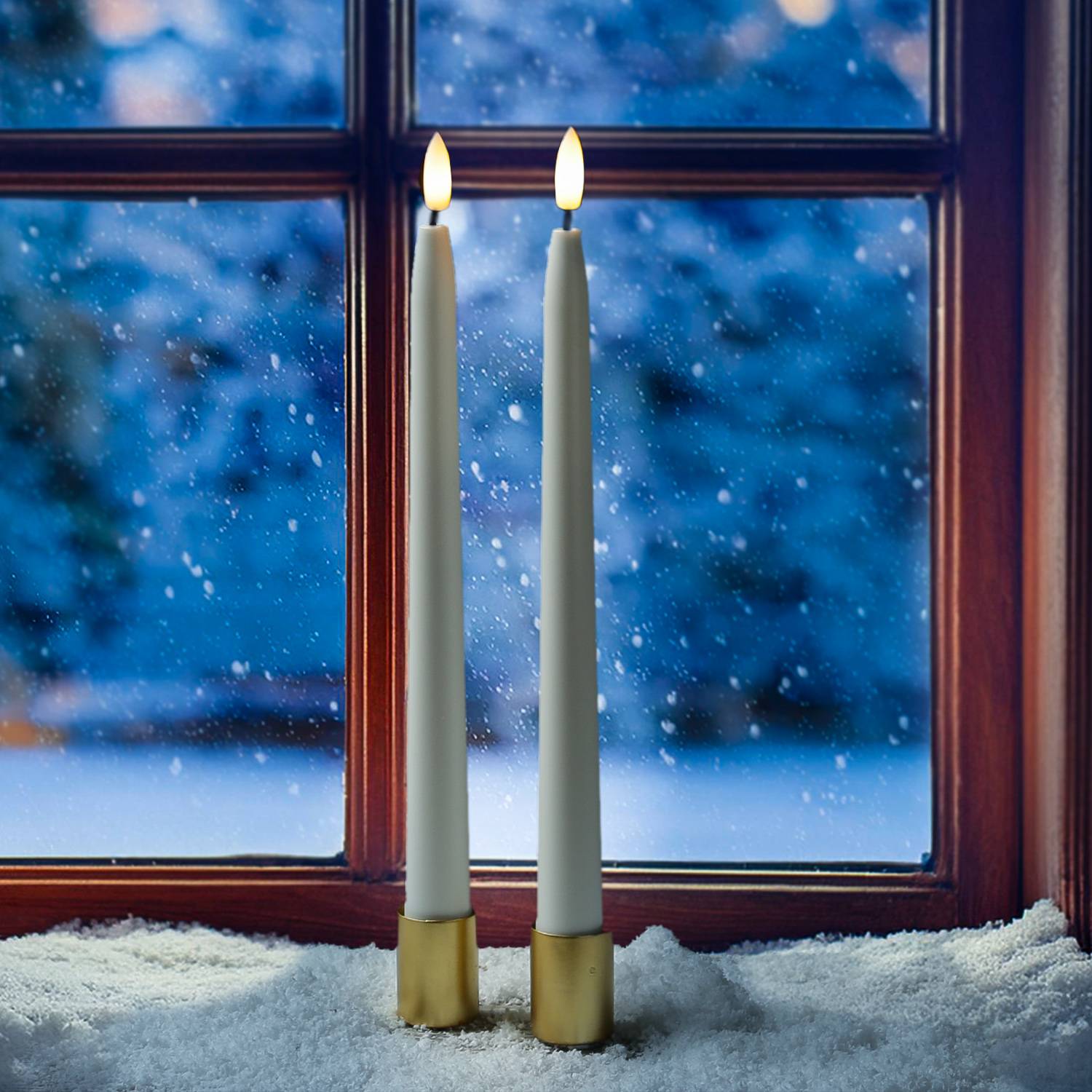 LED Stabkerzen Outdoorkerzen flackernd Timer H: 28cm weiß für Innen/Außen