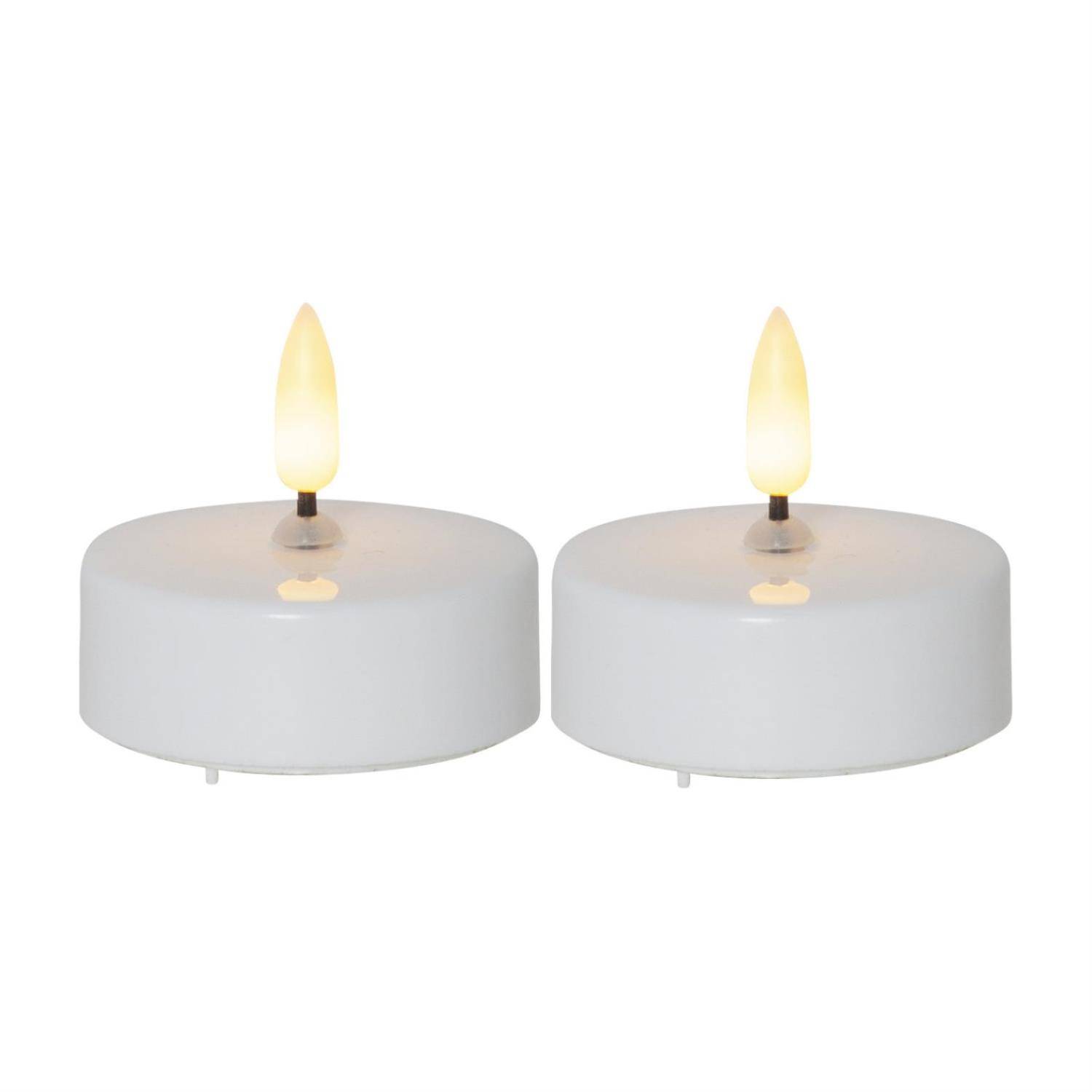 LED Maxi Teelichter flackernd 3D Flamme Batteriebetrieb Timer H: 5,5cm weiß 2St.