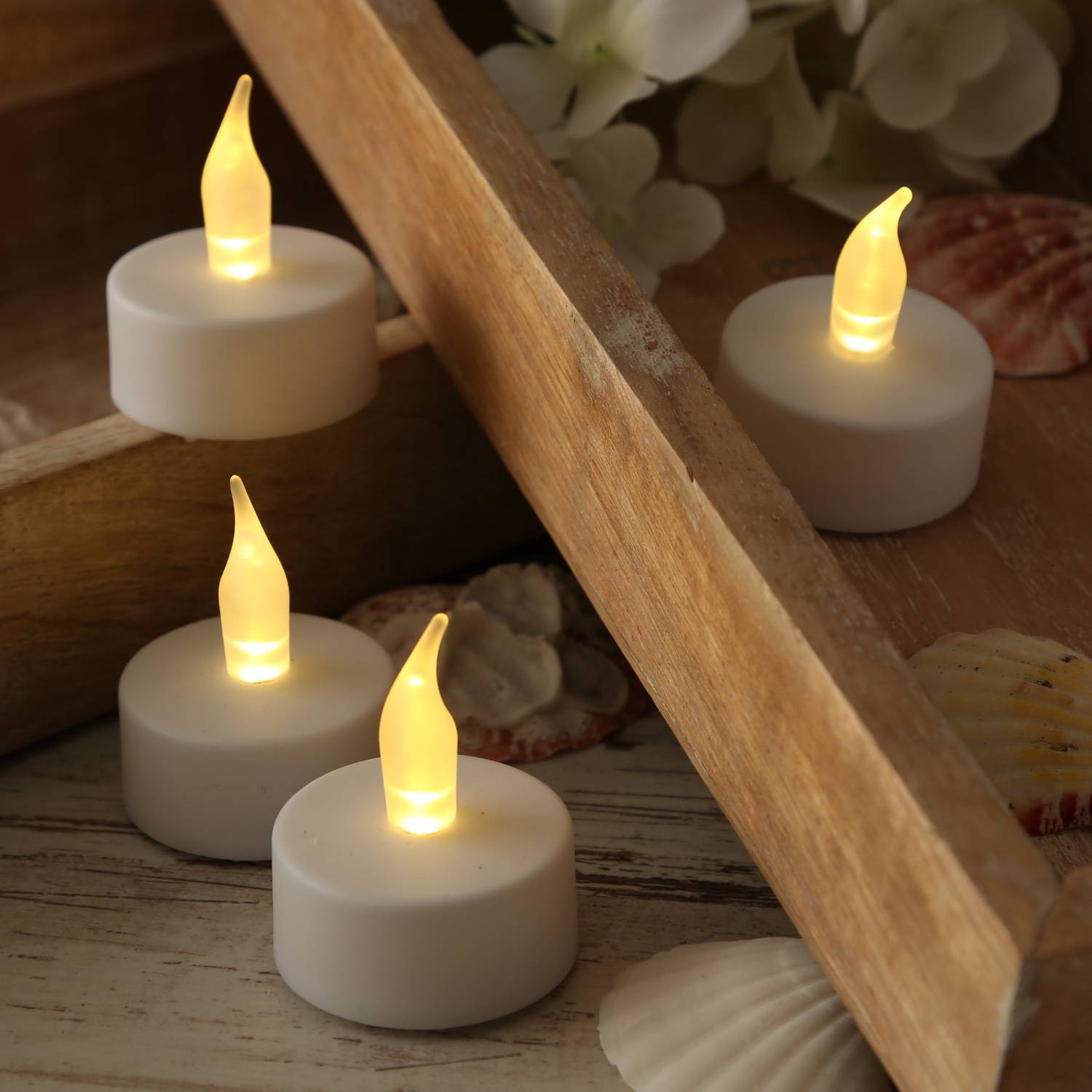 LED Teelichter gelb flackernde Flamme Kunststoff D: 3,7cm inkl. Batterien 4 Stk.