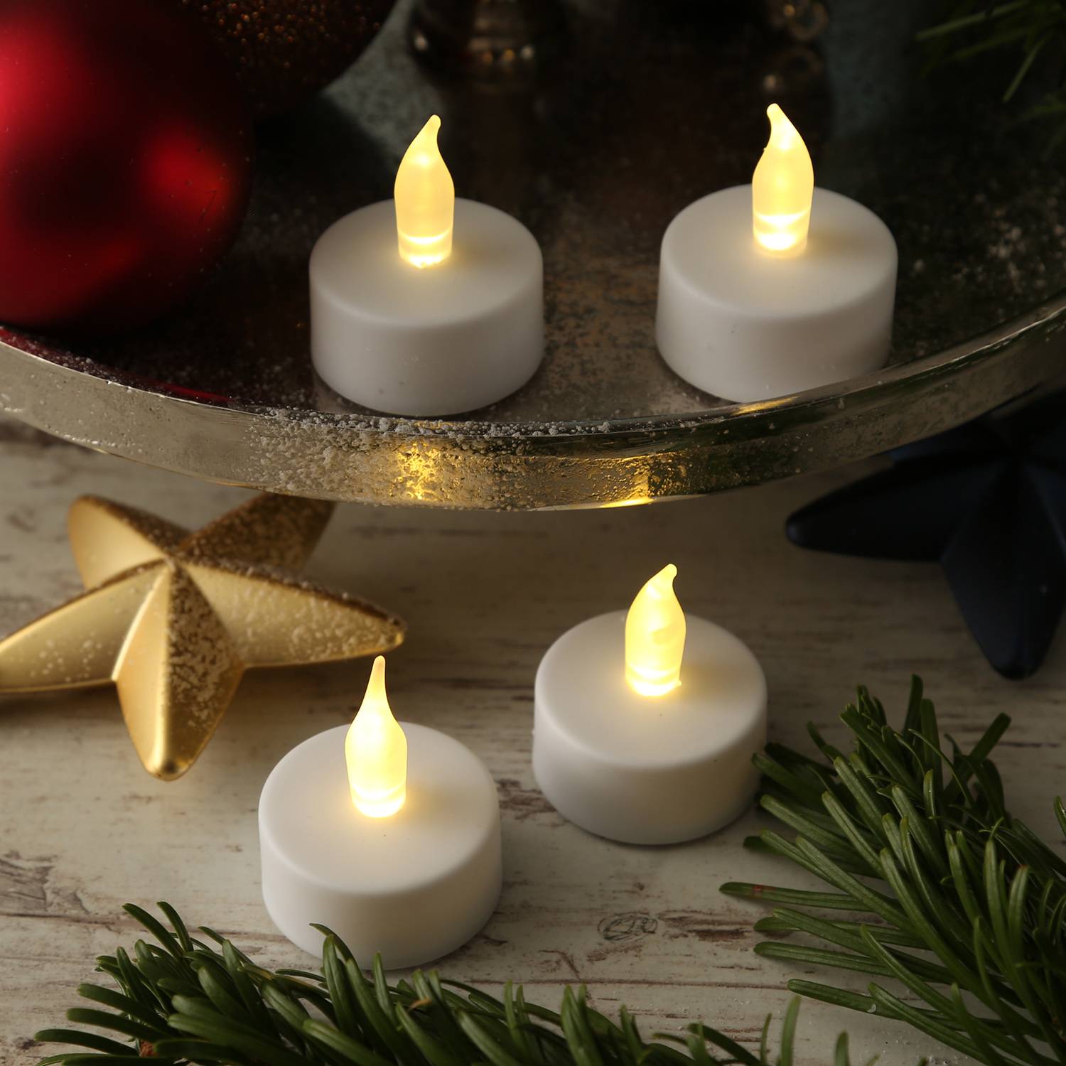 LED Teelichter gelb flackernde Flamme Kunststoff D: 3,7cm inkl. Batterien 4 Stk.