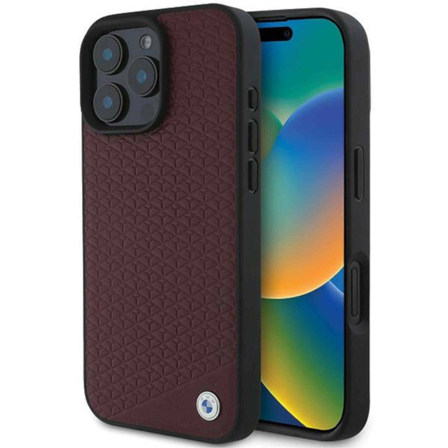 BMW Apple iPhone 16 Pro Max Leather Diamond Metal Logo MagSafe Case