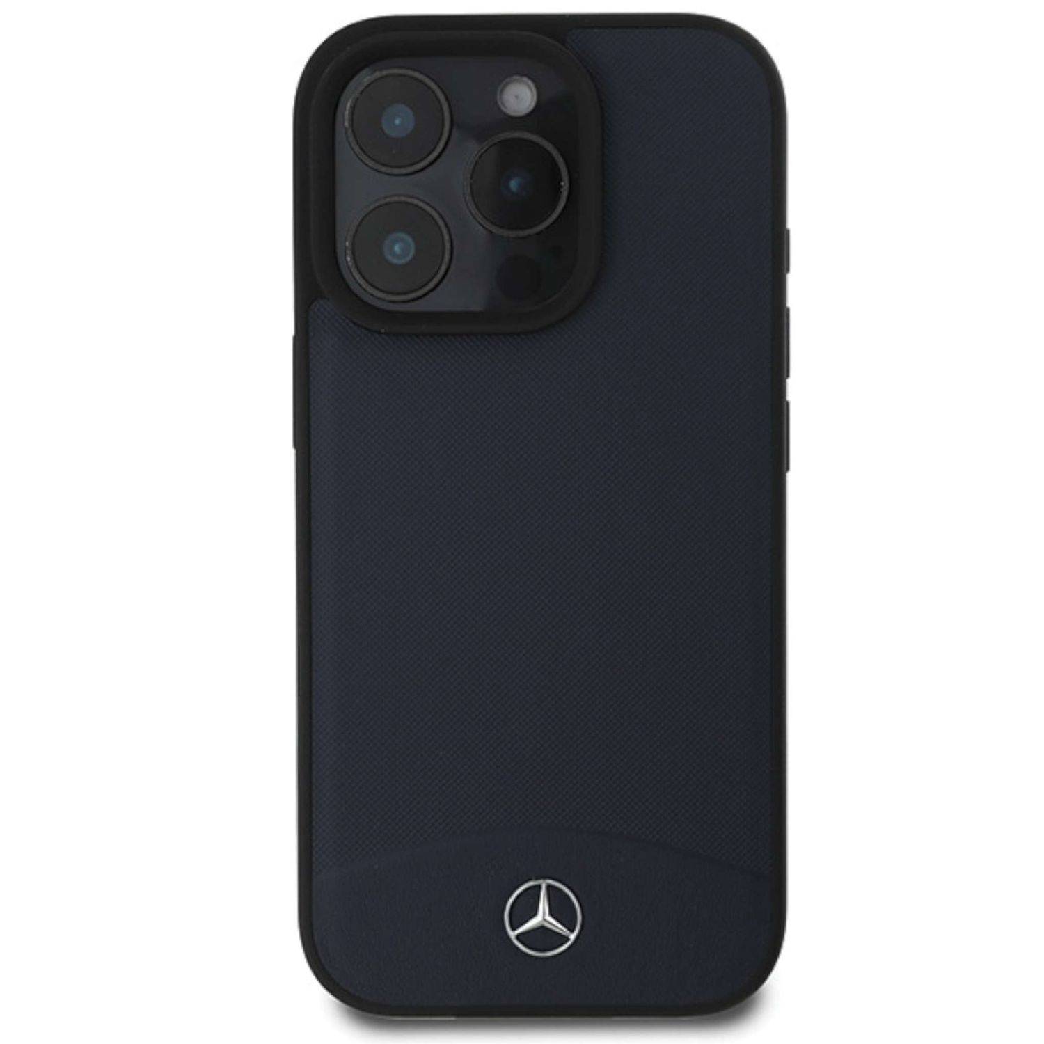 Schwarze Smartphone-Hülle mit Mercedes-Benz-Logo und großem dreifachem Kameraschnitt oben links.