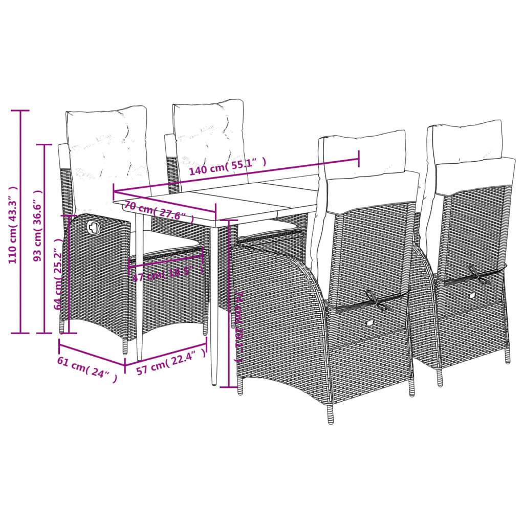 vidaXL 5-tlg. Garten-Essgruppe mit Kissen Hellgrau Poly Rattan