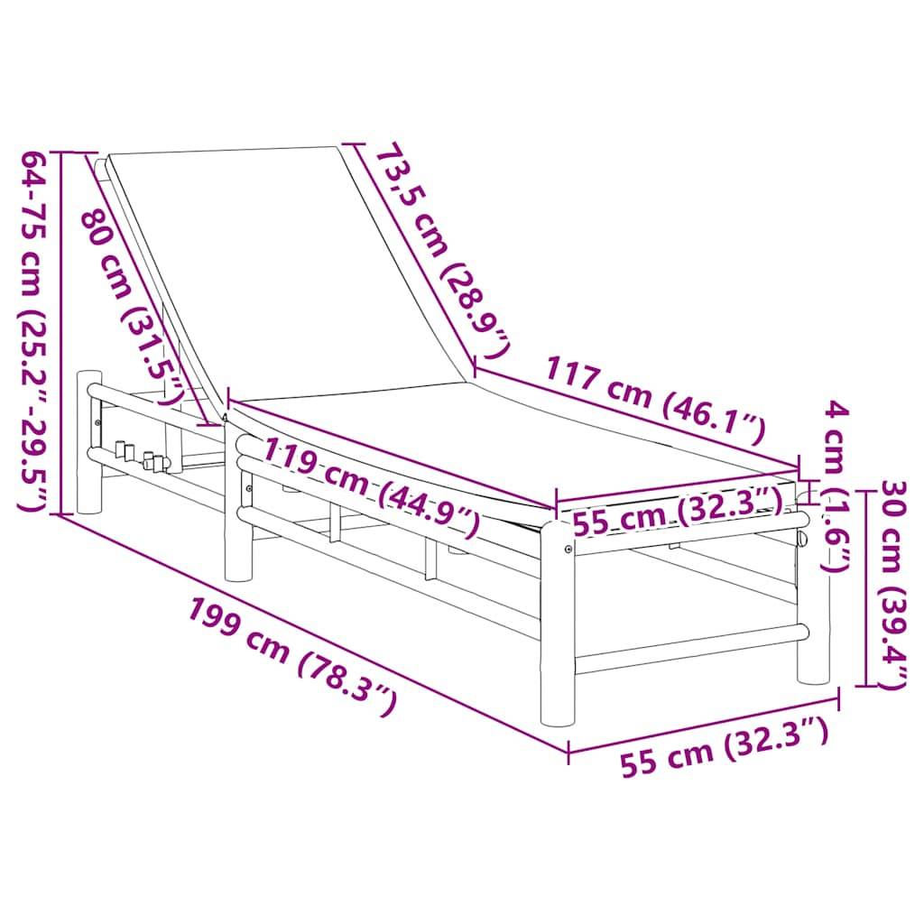vidaXL Sonnenliege mit Auflage 55x199x30 cm Bambus