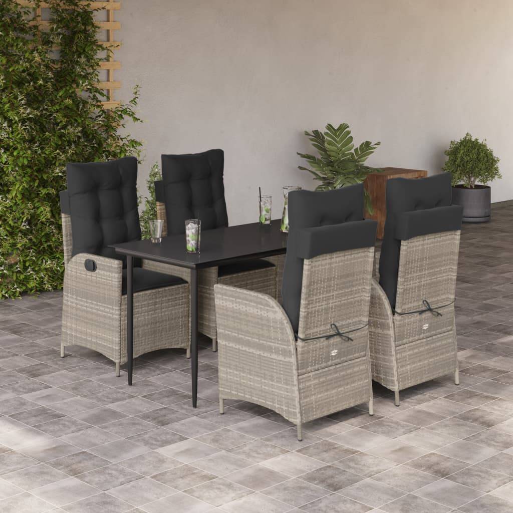 vidaXL 5-tlg. Garten-Essgruppe mit Kissen Hellgrau Poly Rattan