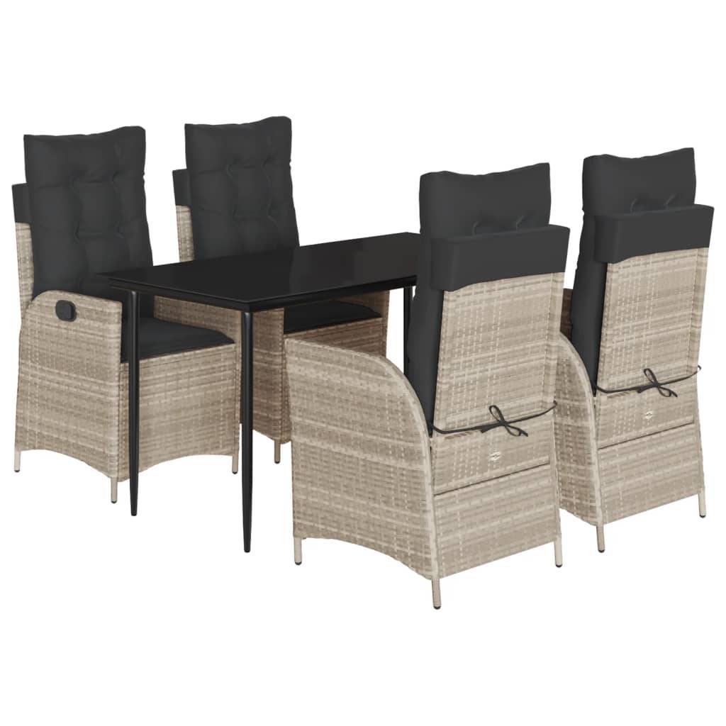 vidaXL 5-tlg. Garten-Essgruppe mit Kissen Hellgrau Poly Rattan
