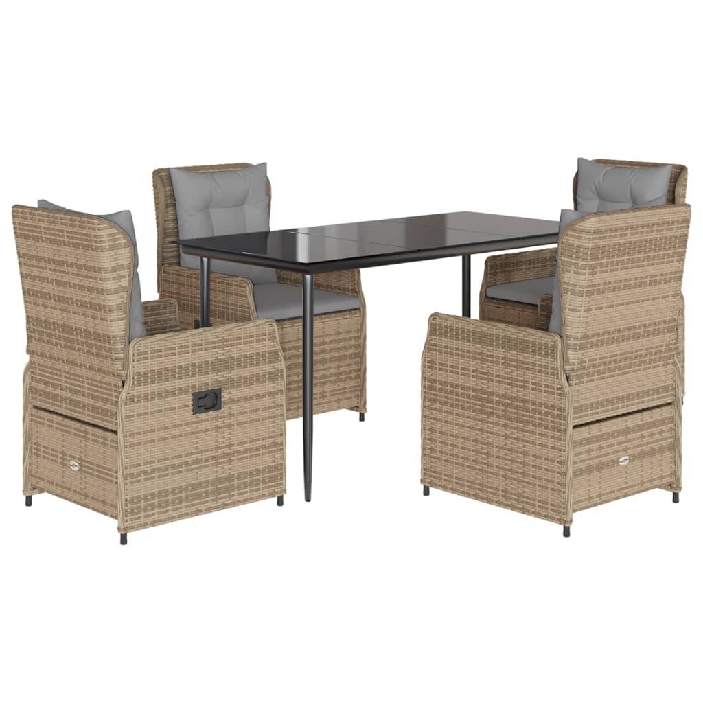 vidaXL 5-tlg. Garten-Essgruppe mit Kissen Beige Poly Rattan