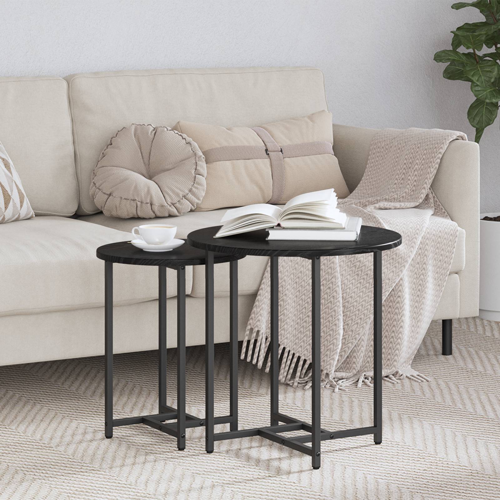 vidaXL Beistelltische 2 Stk. Schwarz Eiche und Metall