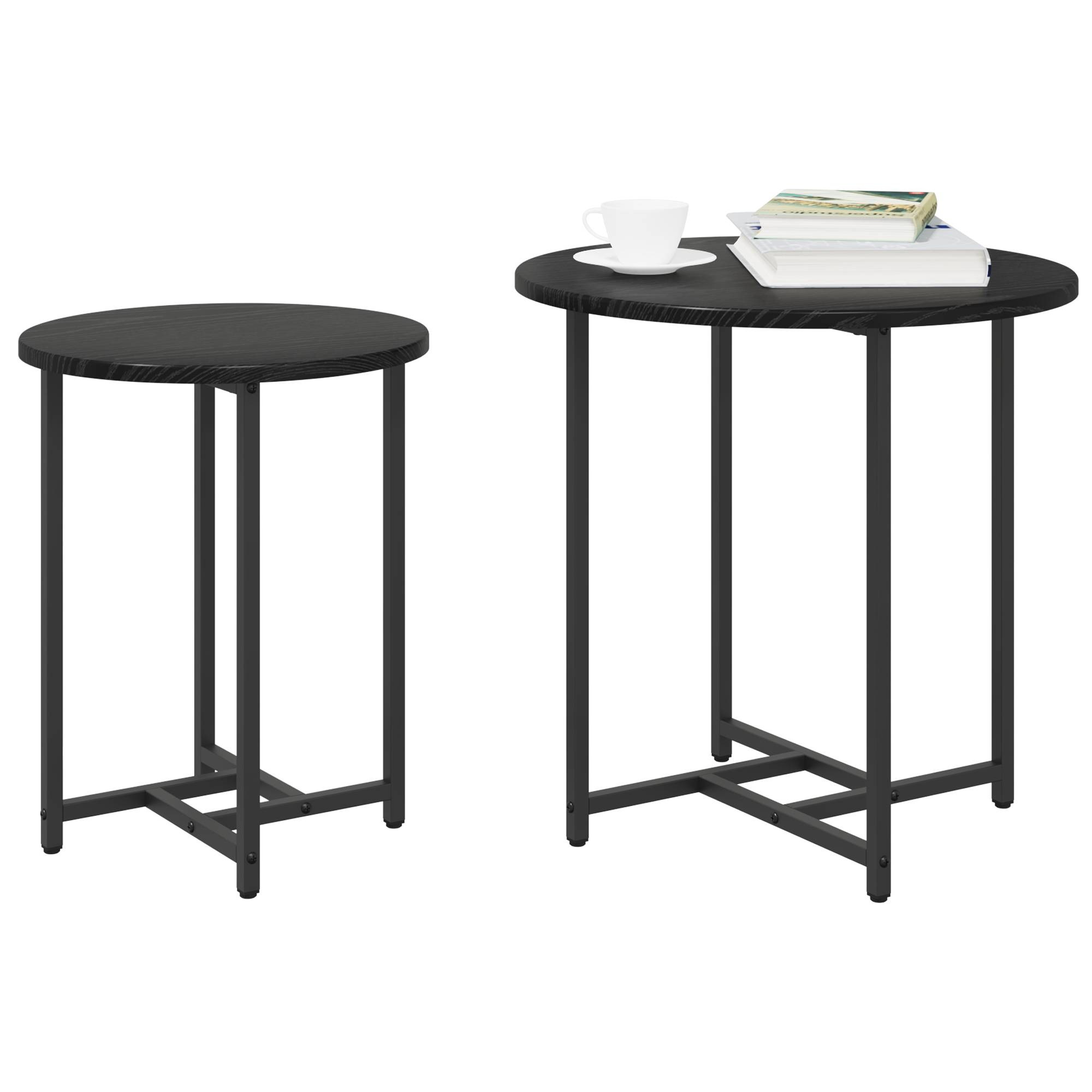 vidaXL Beistelltische 2 Stk. Schwarz Eiche und Metall