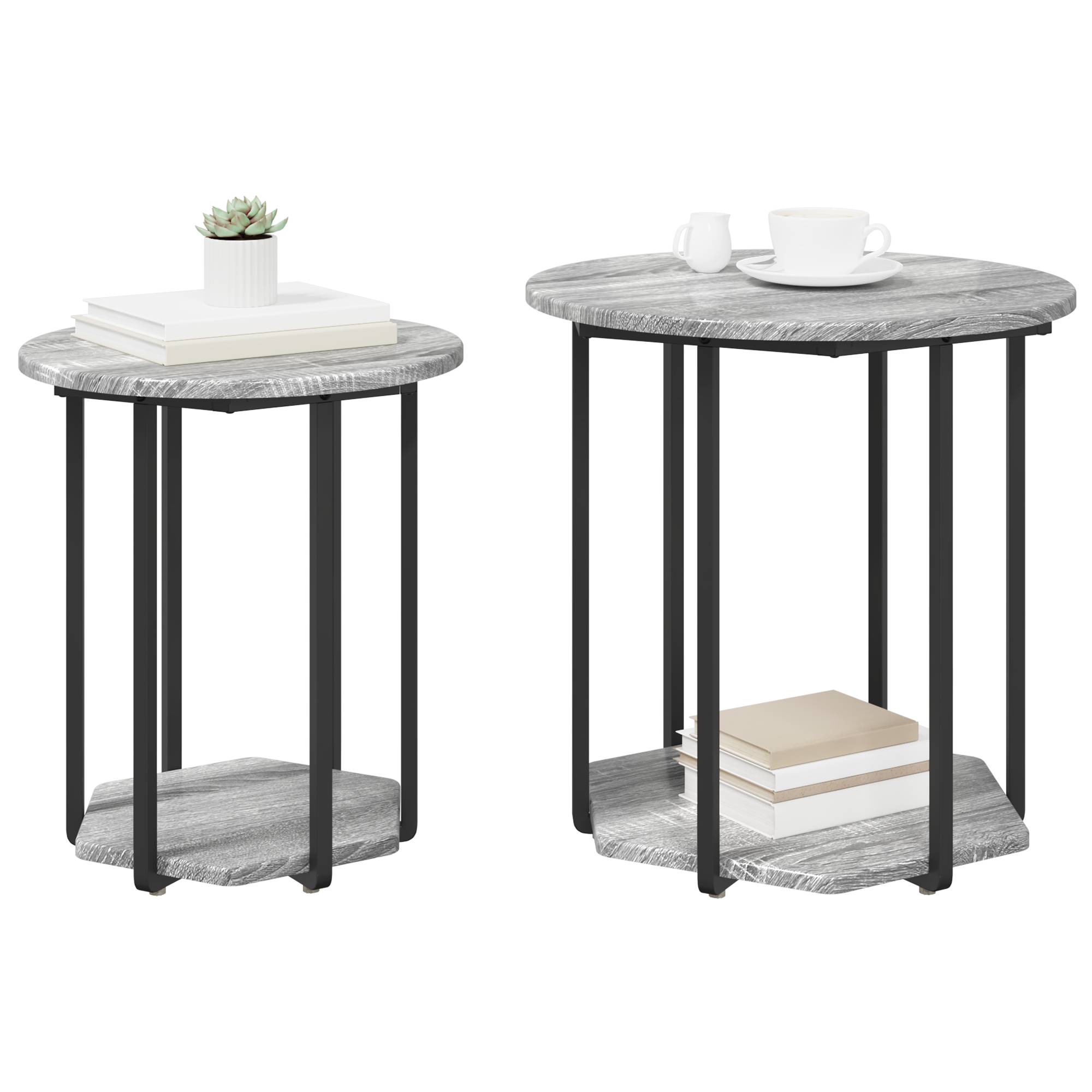 vidaXL Beistelltische 2 Stk. Grau Sonoma Holzwerkstoff und Metall