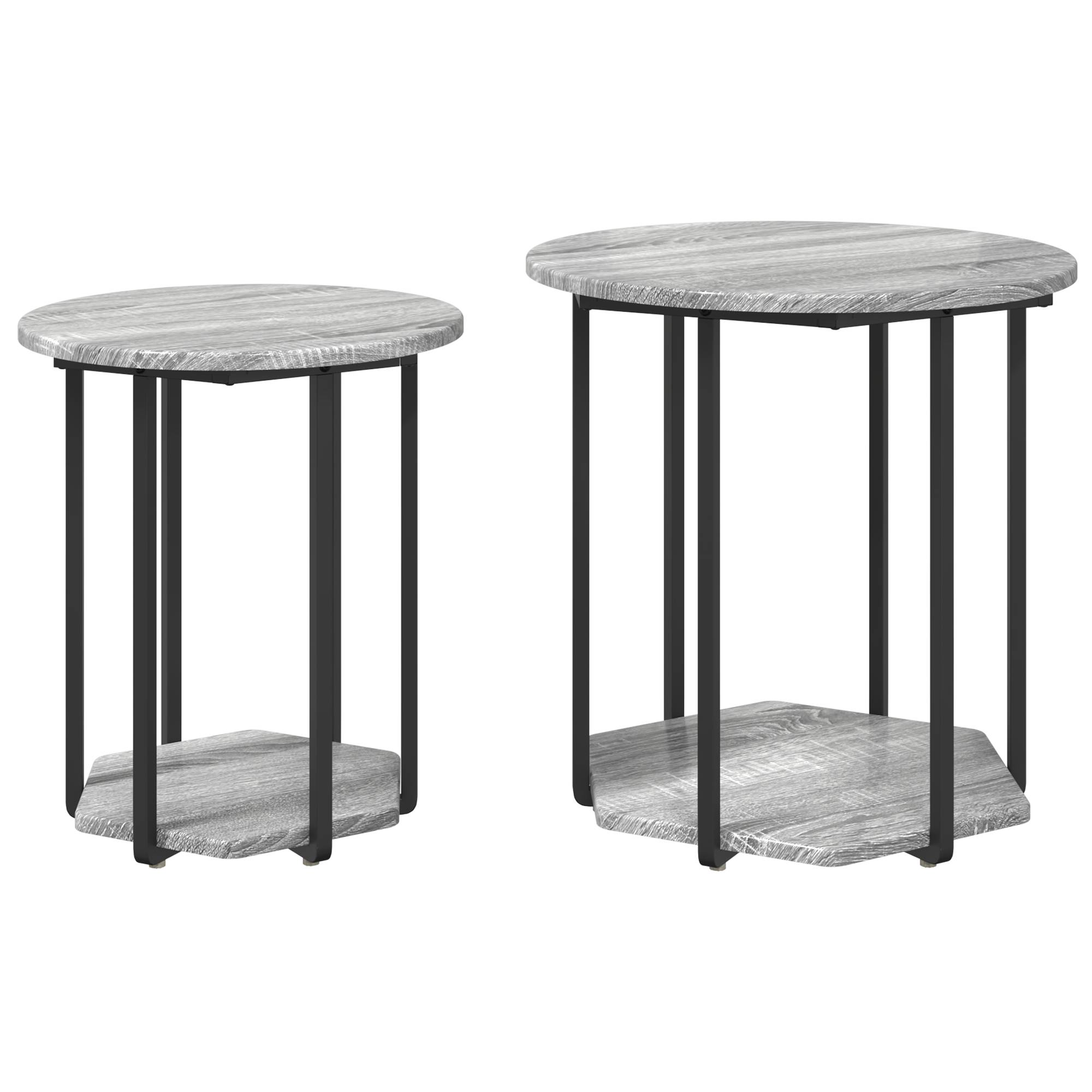vidaXL Beistelltische 2 Stk. Grau Sonoma Holzwerkstoff und Metall