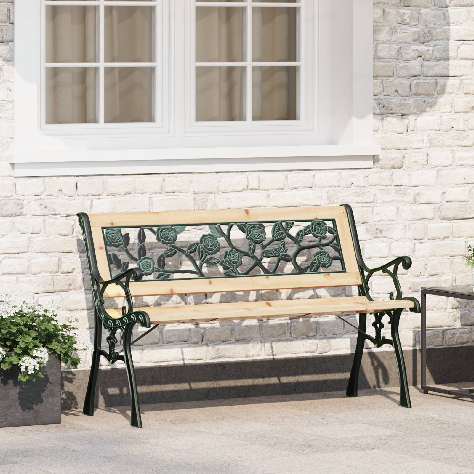 vidaXL Gartenbank mit Rosenmuster 116 cm Holz