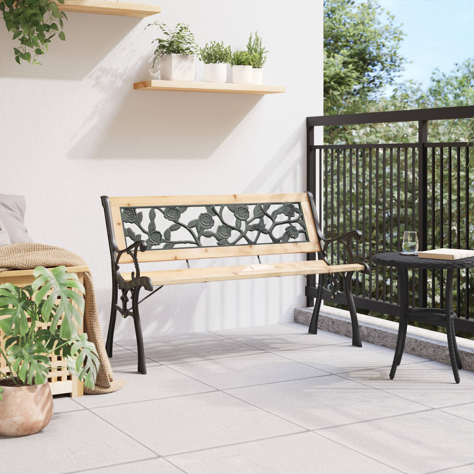 vidaXL Gartenbank mit Rosenmuster 116 cm Holz
