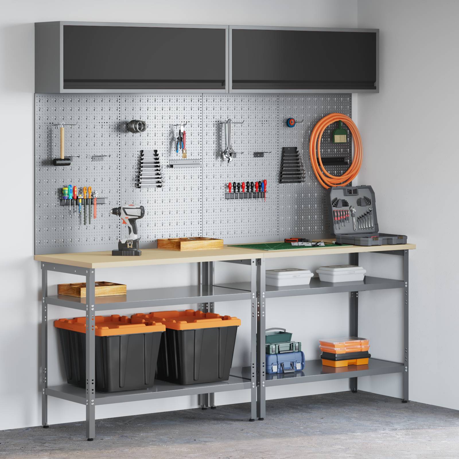 vidaXL 8-tlg. Werkbank-Set Grau Stahl