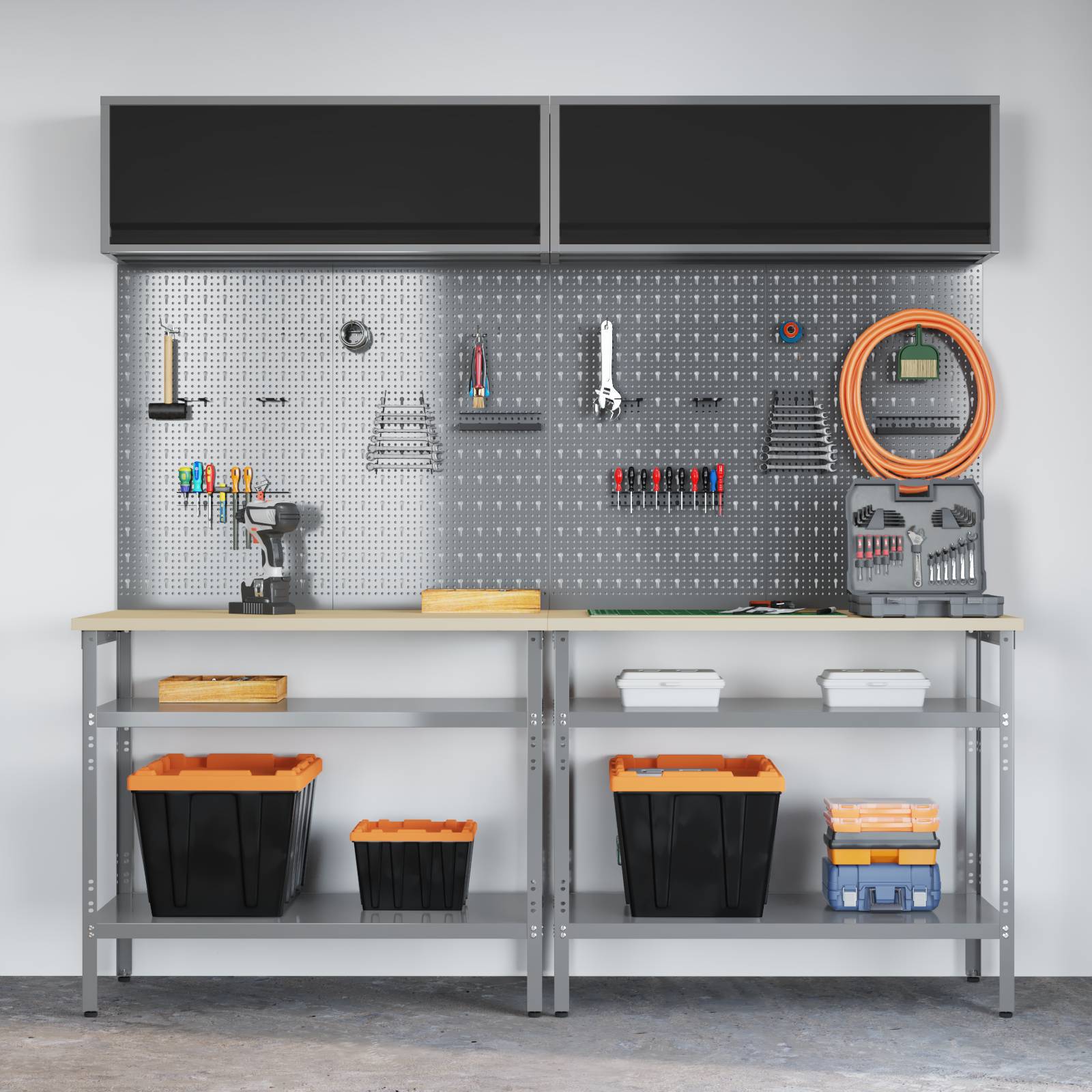 vidaXL 8-tlg. Werkbank-Set Grau Stahl