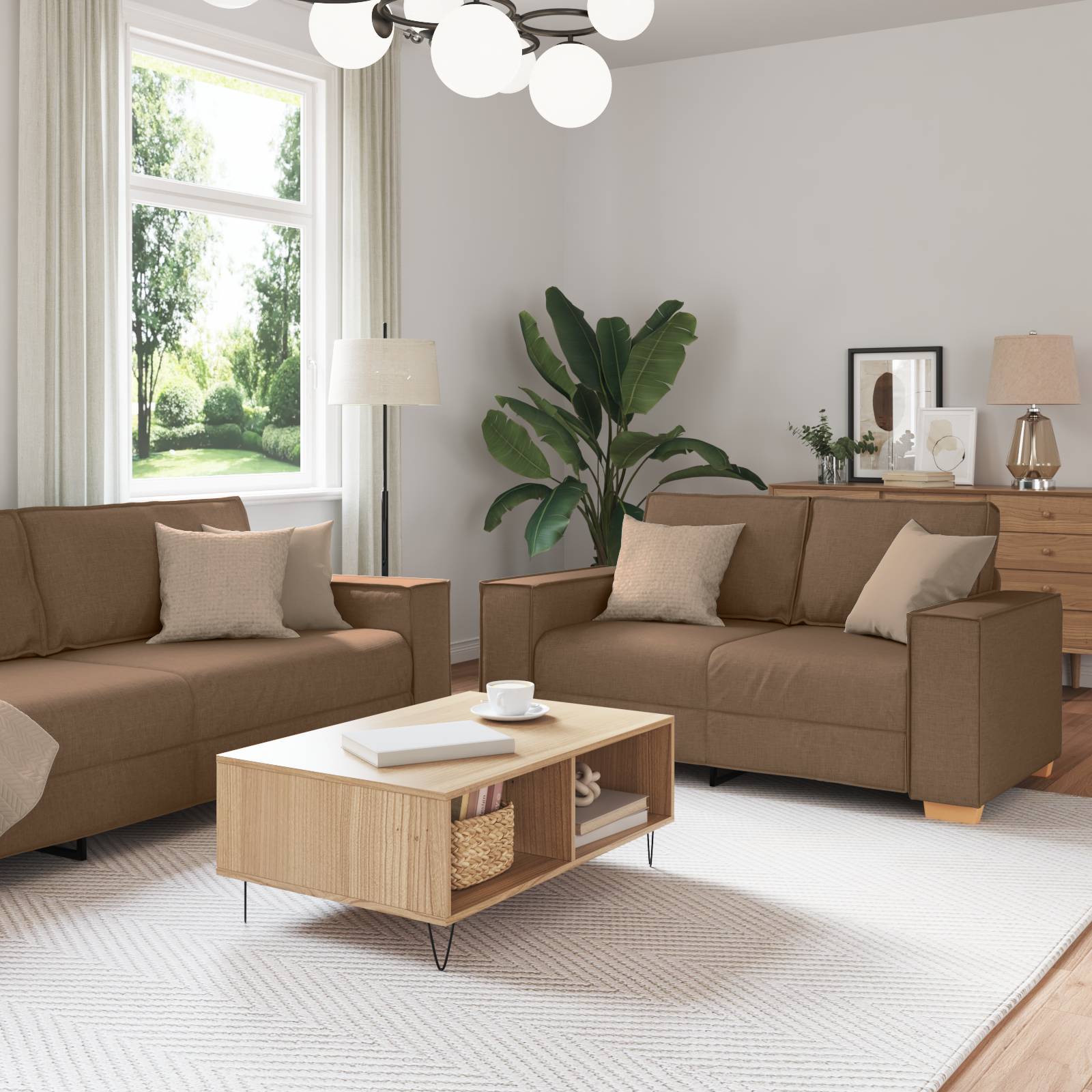 vidaXL 3-tlg. Sofagarnitur mit Kissen Braun Stoff