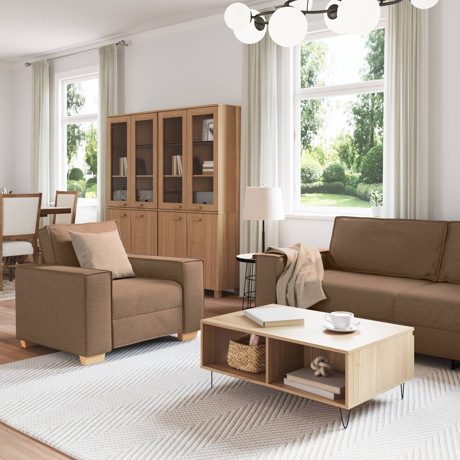 vidaXL 3-tlg. Sofagarnitur mit Kissen Braun Stoff