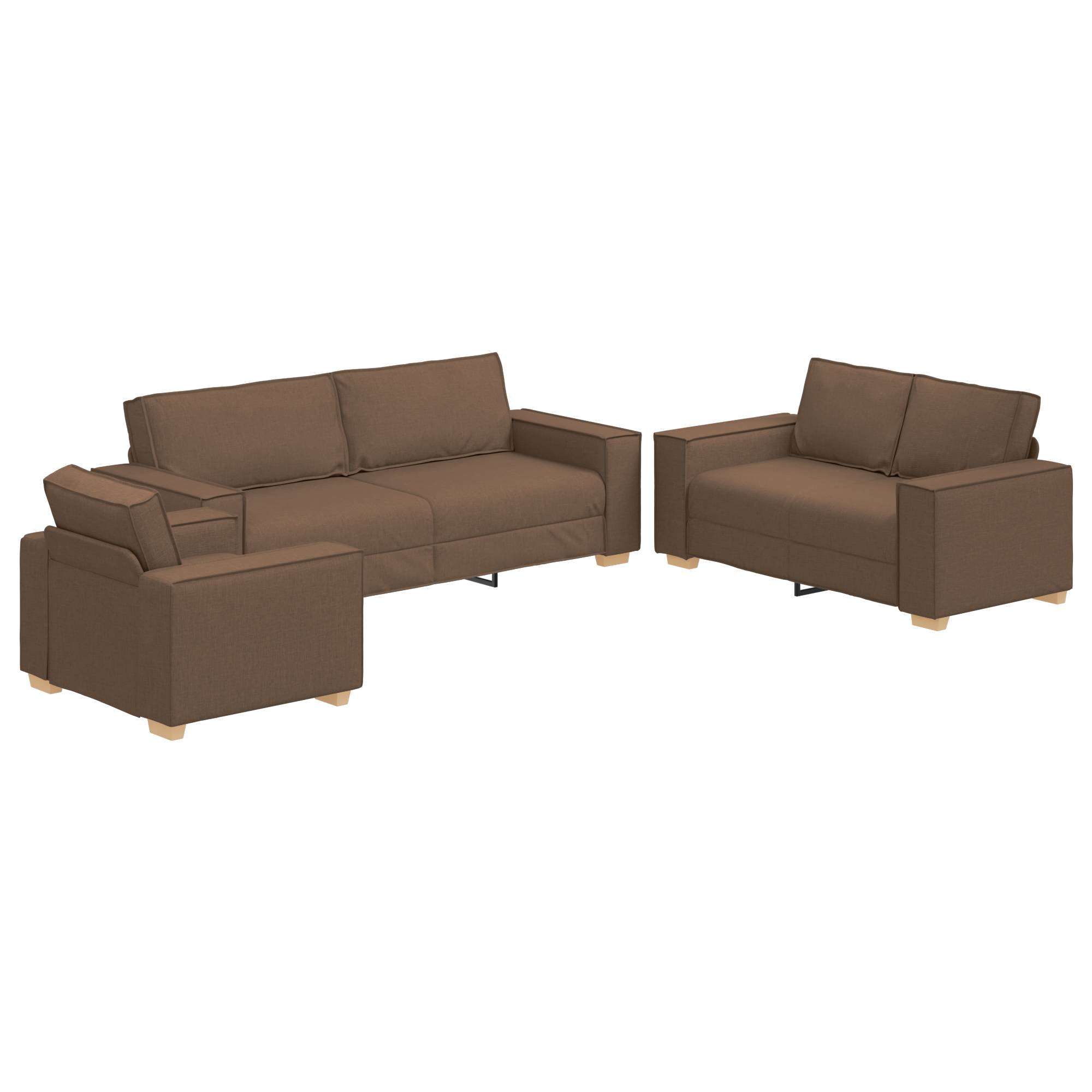 vidaXL 3-tlg. Sofagarnitur mit Kissen Braun Stoff