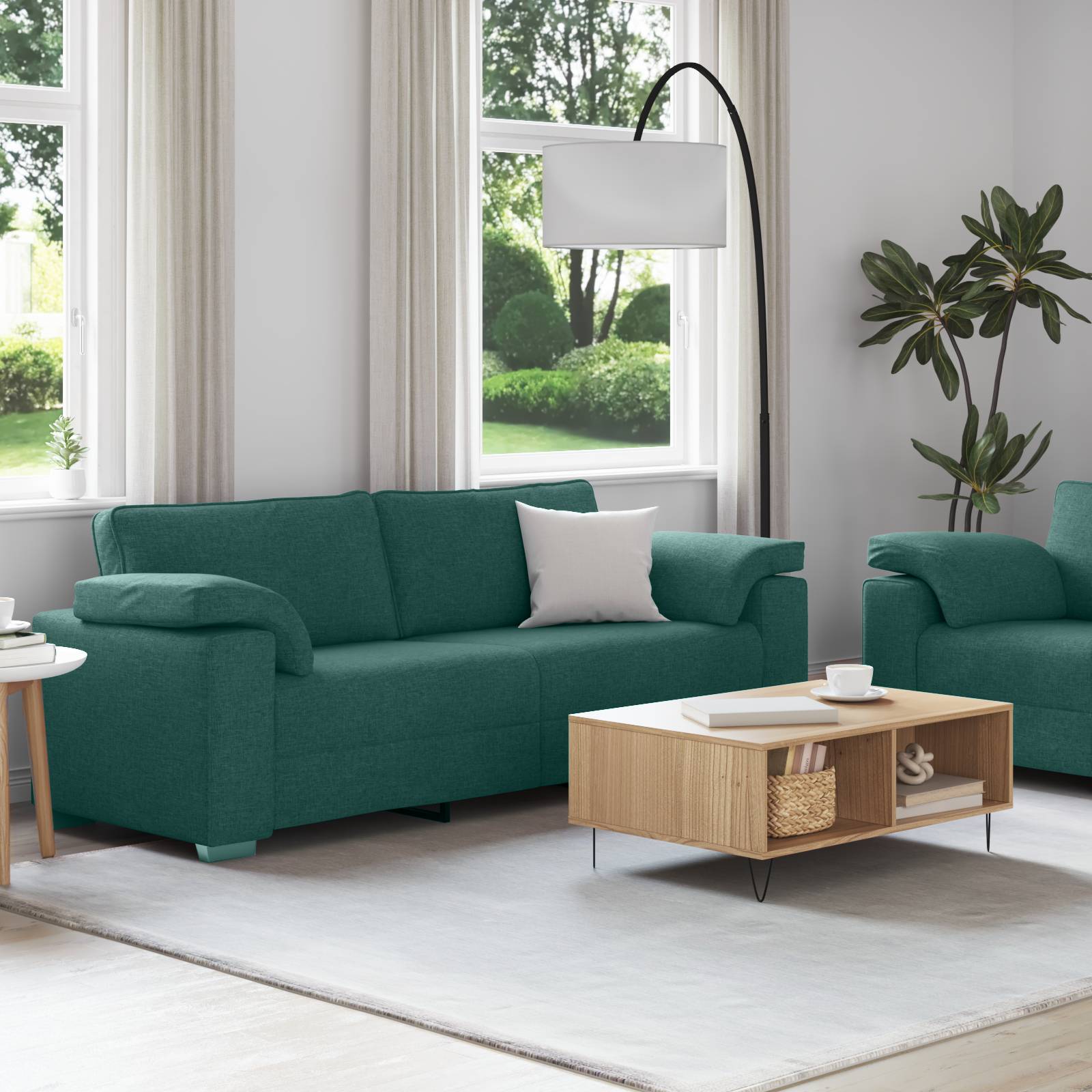 vidaXL 2-tlg. Sofagarnitur mit Kissen Dunkelgrün Stoff