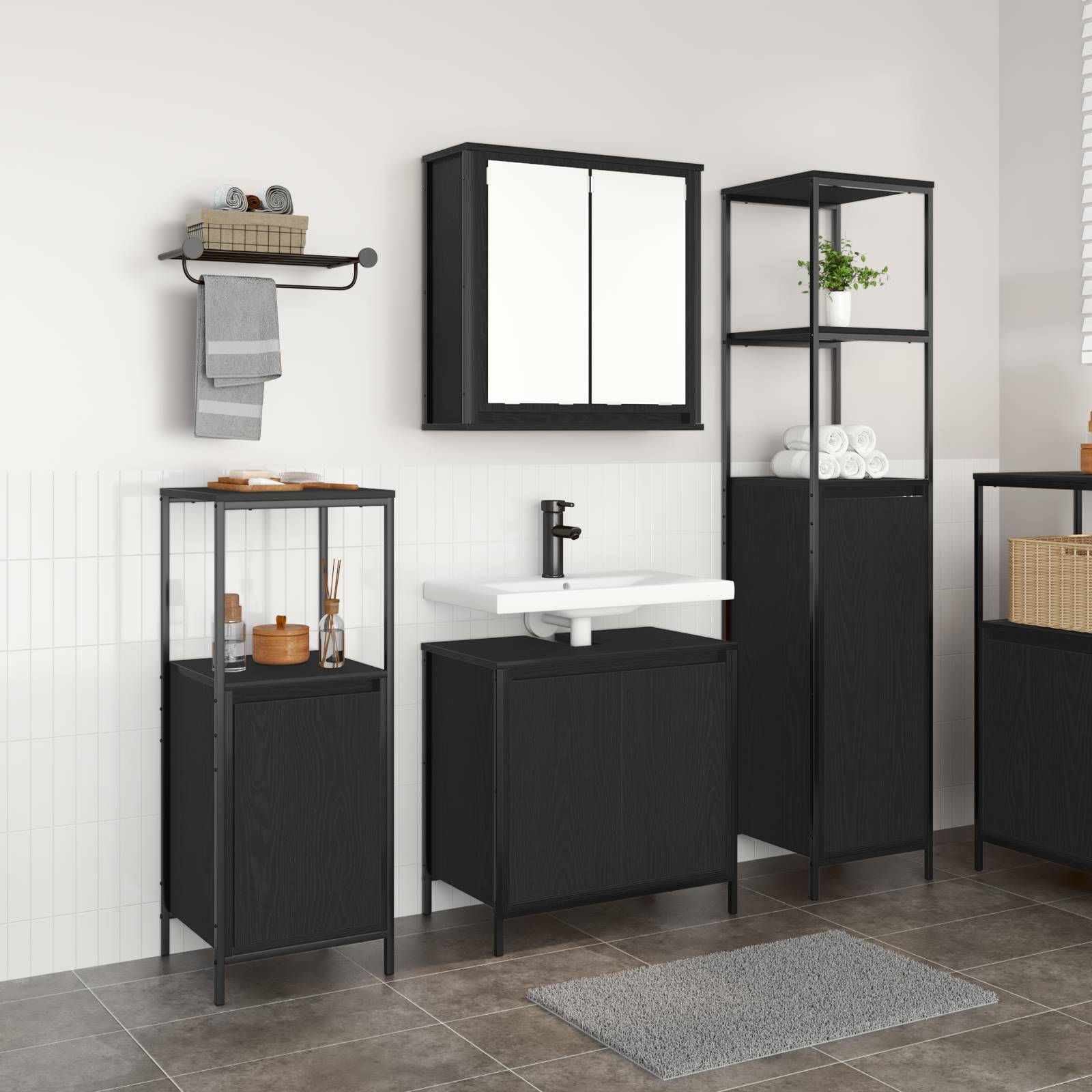 vidaXL 3-tlg. Badmöbel-Set Schwarz Eiche Holzwerkstoff