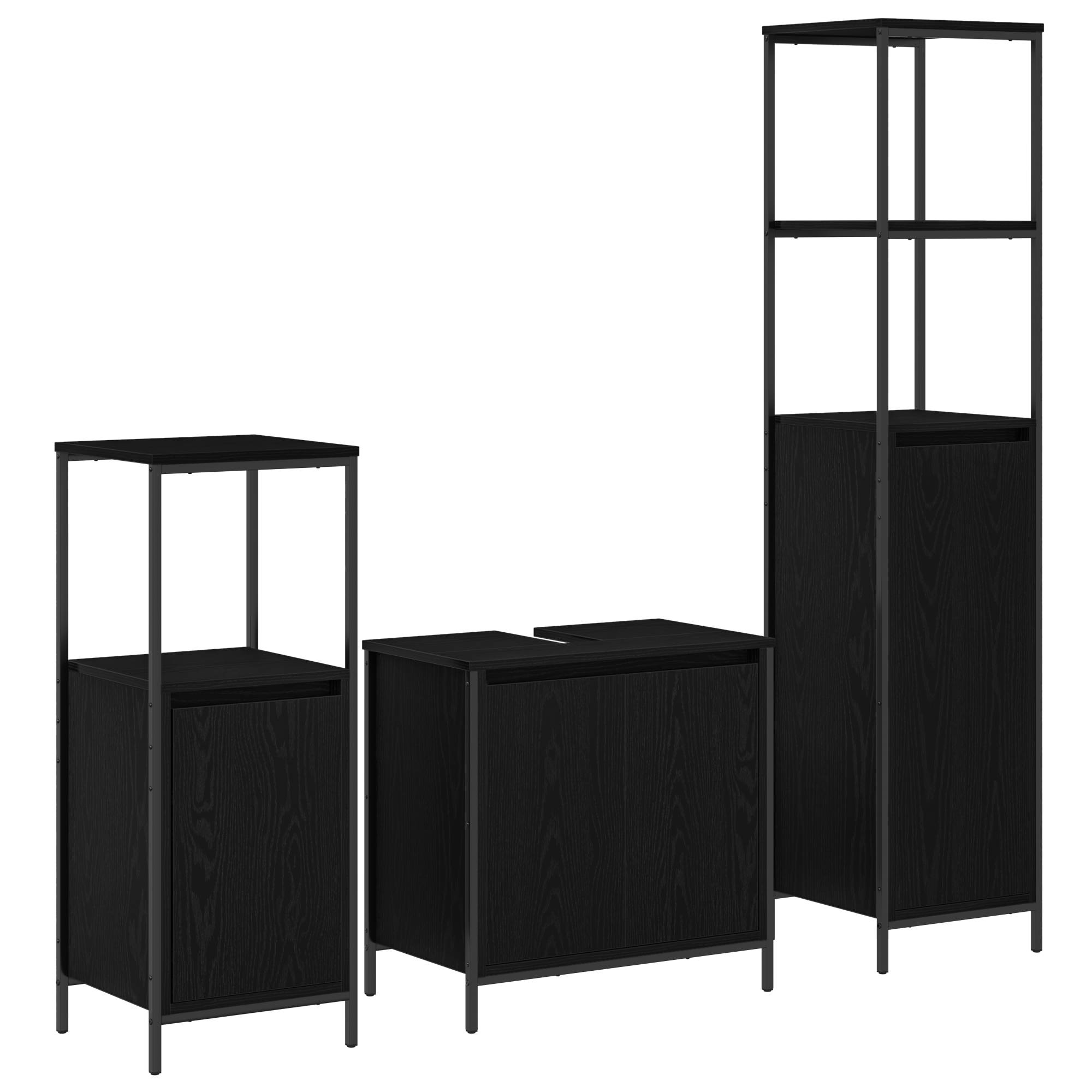 vidaXL 3-tlg. Badmöbel-Set Schwarz Eiche Holzwerkstoff