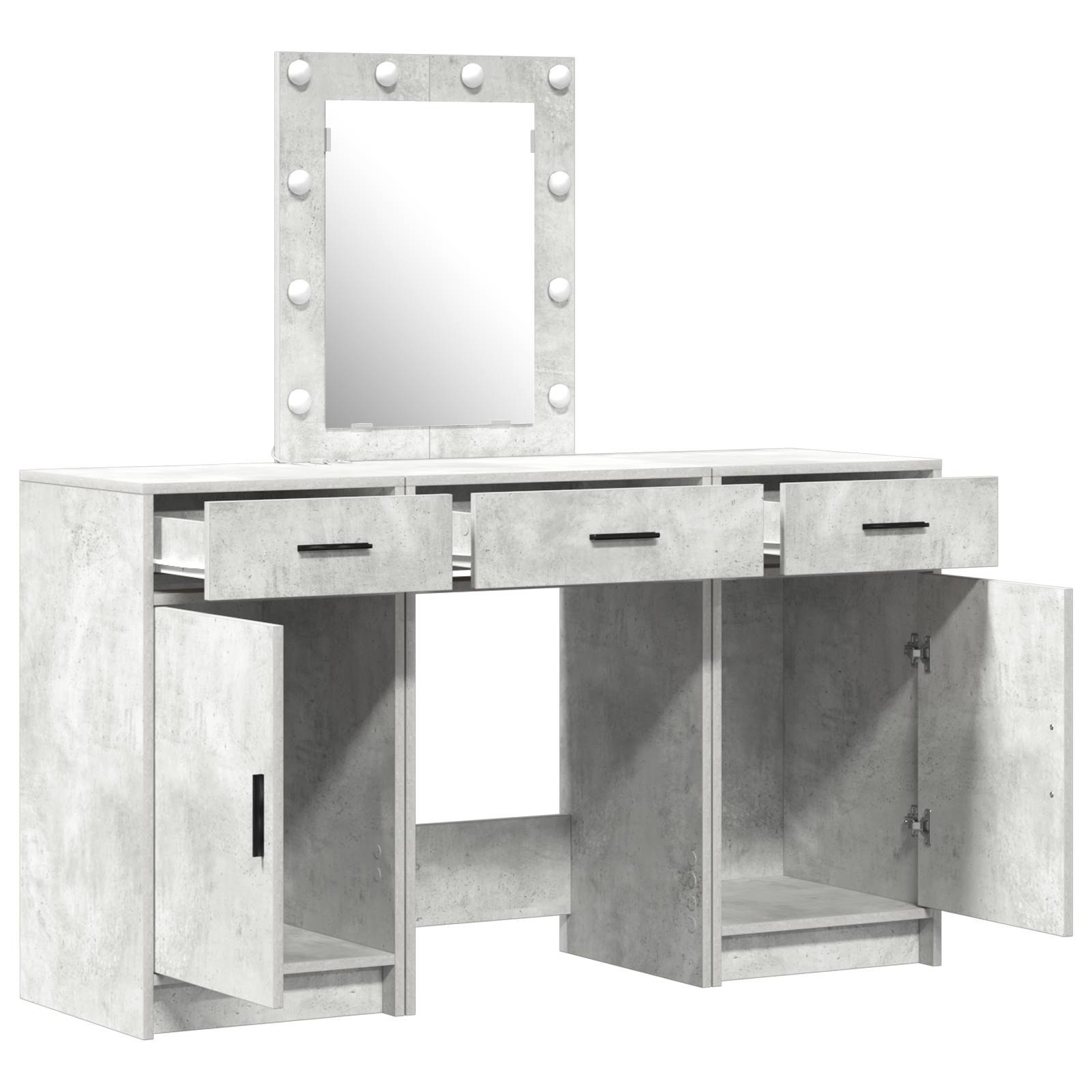 vidaXL 3-tlg. Schminktisch-Set mit LED-Leuchten Betongrau